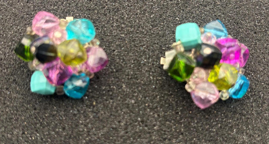 Vintage Earrings Clip on West Germany Multi Colored Stones Lover Antiques and Vintage