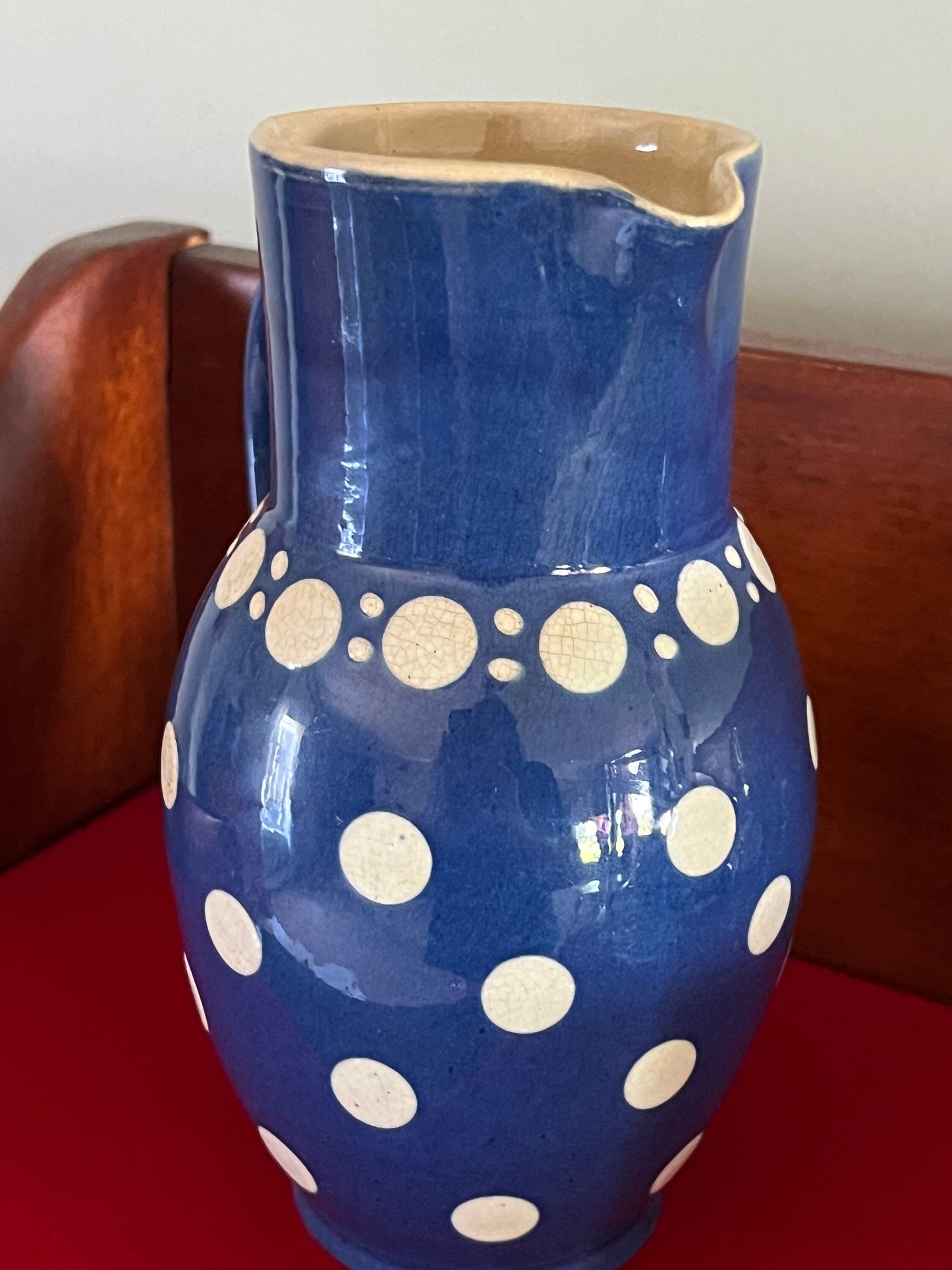 Vintage Ceramic Pitcher Jug Mug Burgel Thuringia Blue White Polka Dot Jug Lover Antiques and Vintage