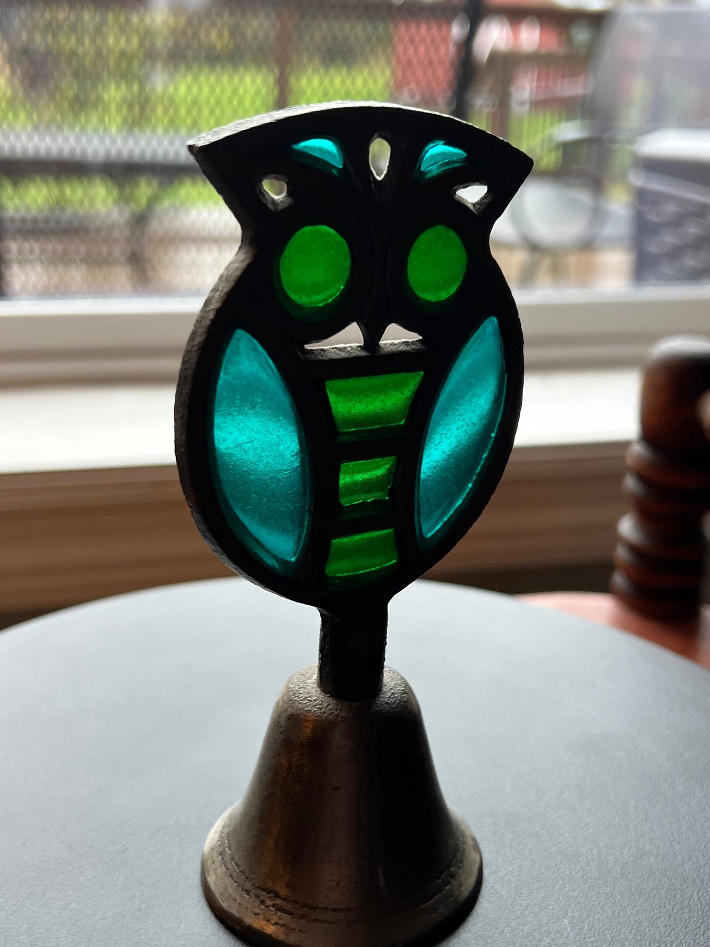 Owl Stained Glass Bell, Owl Bell, Stained Glass Owl, Mid Century by Counterpoint, Lover Antiques and Vintage