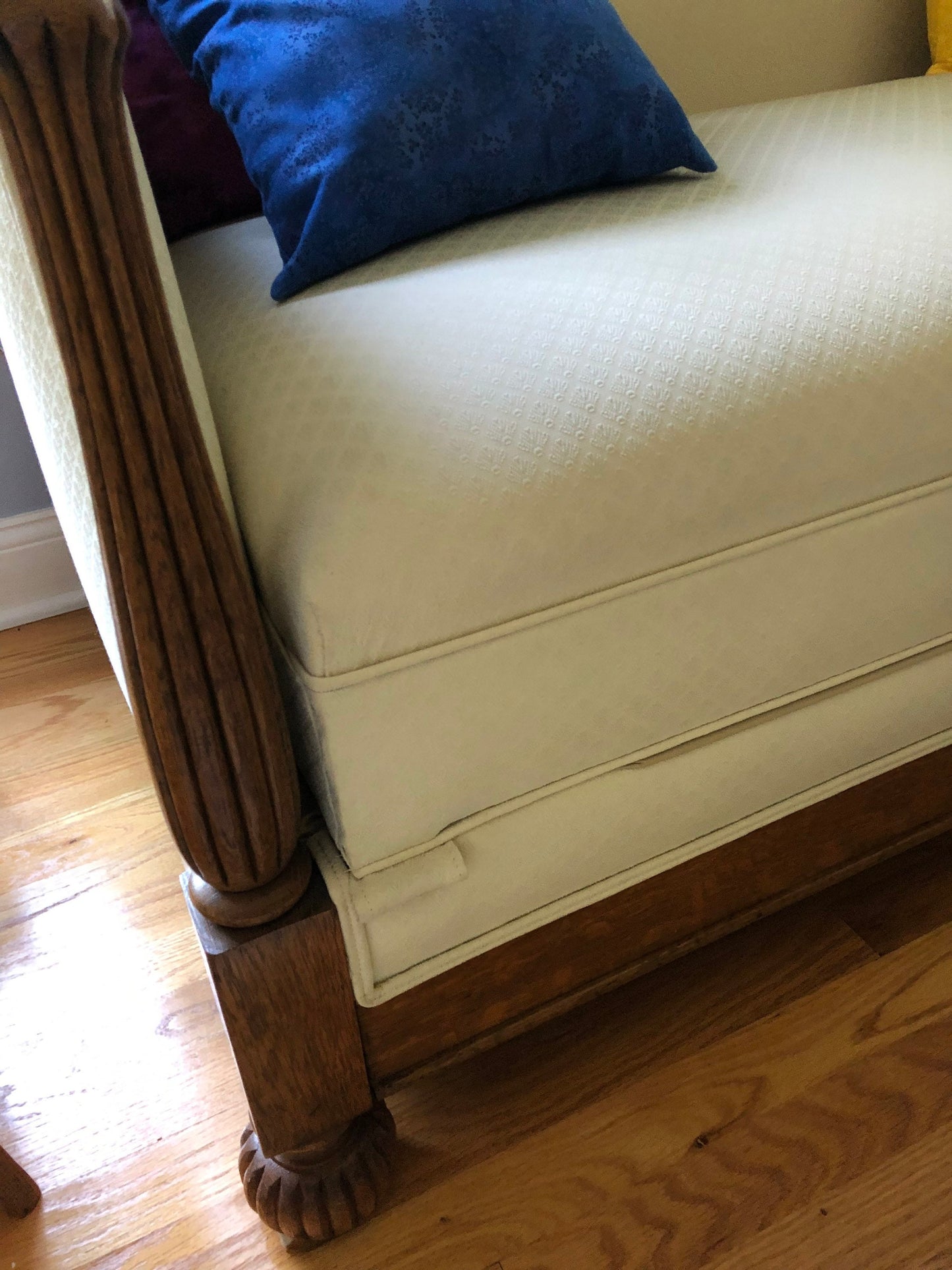 Antique Oak Carved Cream Loveseat with Pull Out Trundle Bed Lover Antiques and Vintage