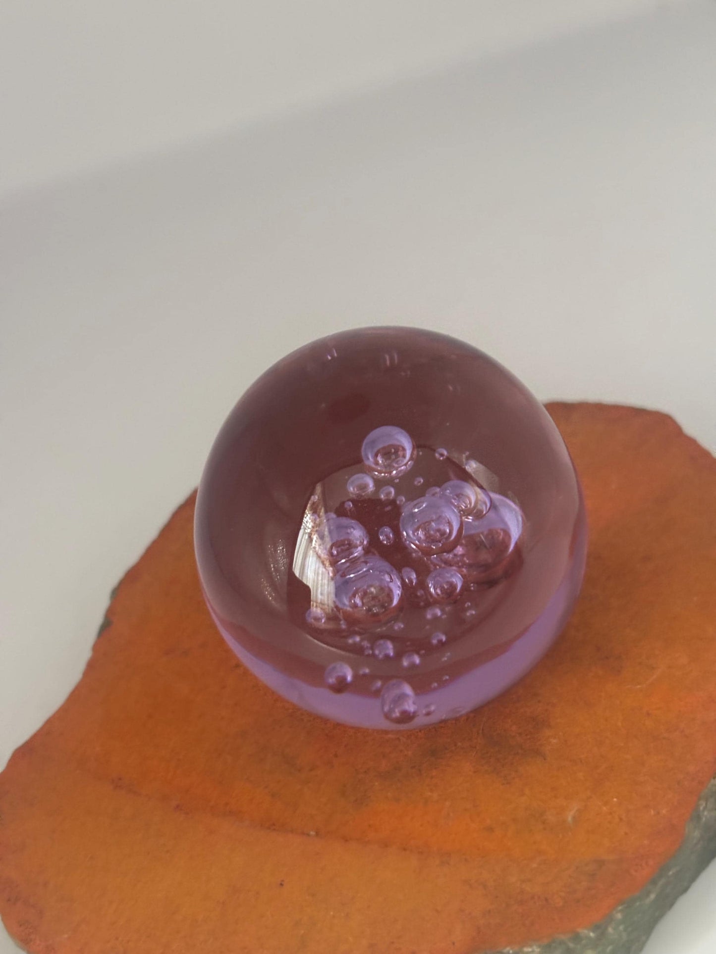 Vintage Purple Amethyst Glass Paperweight with Air Bubbles Konst Urshult Sweden Art Glass