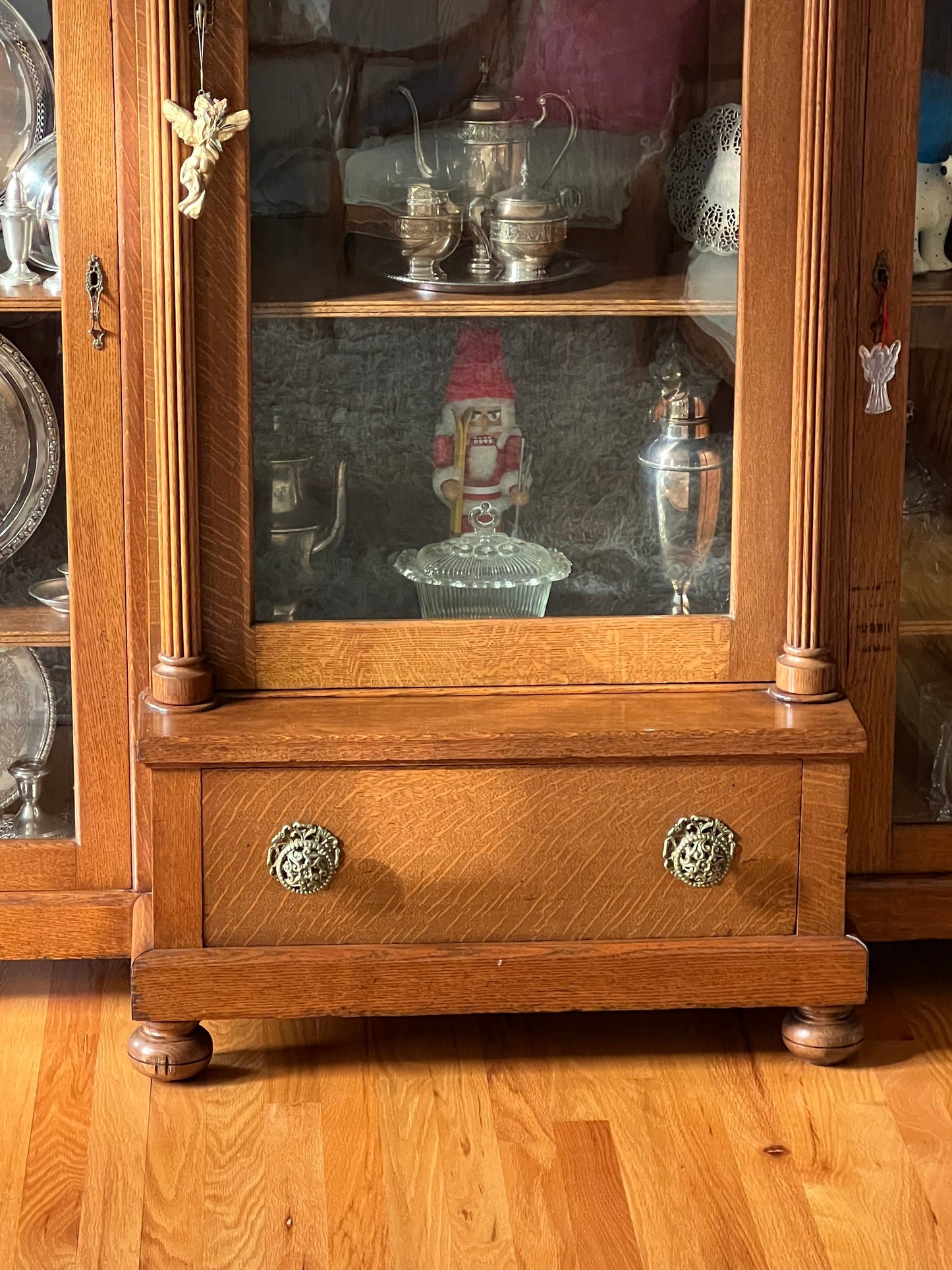 Antique Quarter Sawn Oak Triple Library Bookcase Early 1900’s Spectacular Piece Wavy Glass Bookshelf Lover Antiques and Vintage