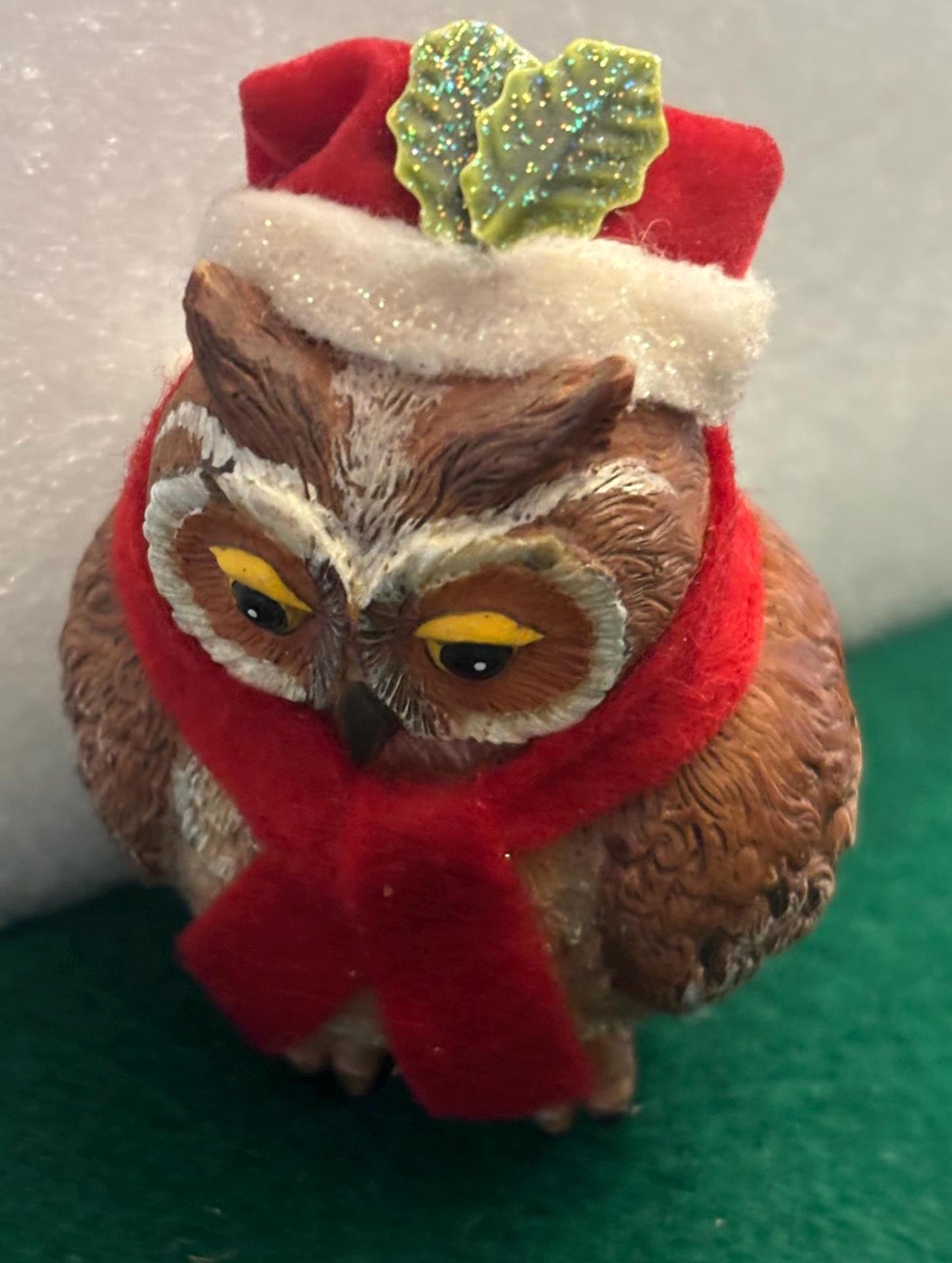 Vintage Owl Figurine with Red Scarf Gift For Her Lover Antiques and Vintage