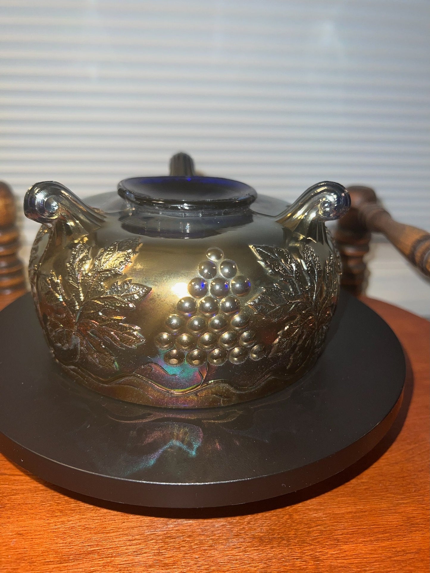 Vintage Fenton Amethyst Carnival Glass Bowl: Grape & Leaf Pattern