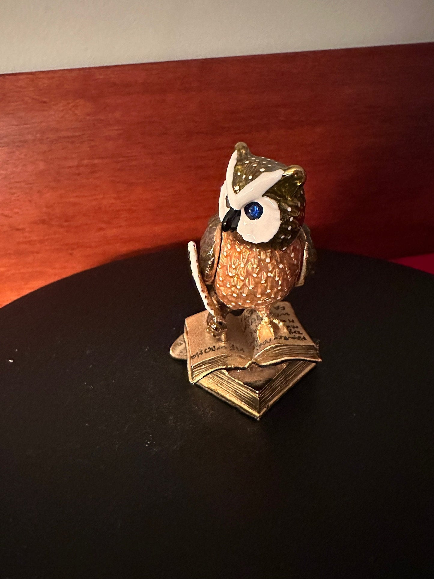 Vintage Enameled Owl Trinket Box on Books: Unique Owl Collection