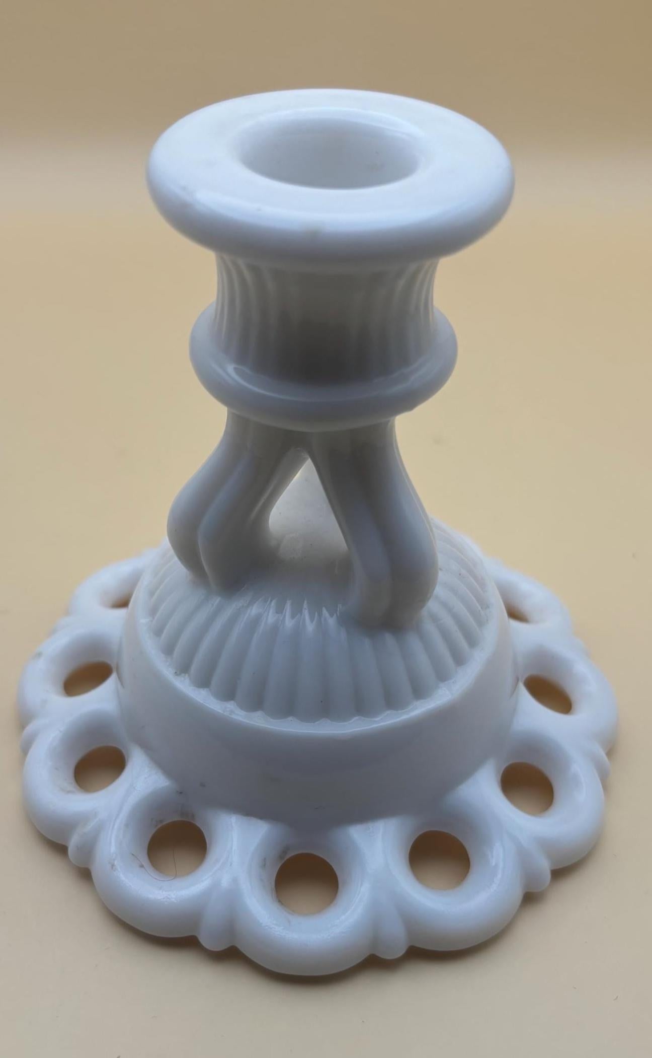 Westmoreland Scalloped Milk Glass Candle Stick Holder, Lover Antiques and Vintage