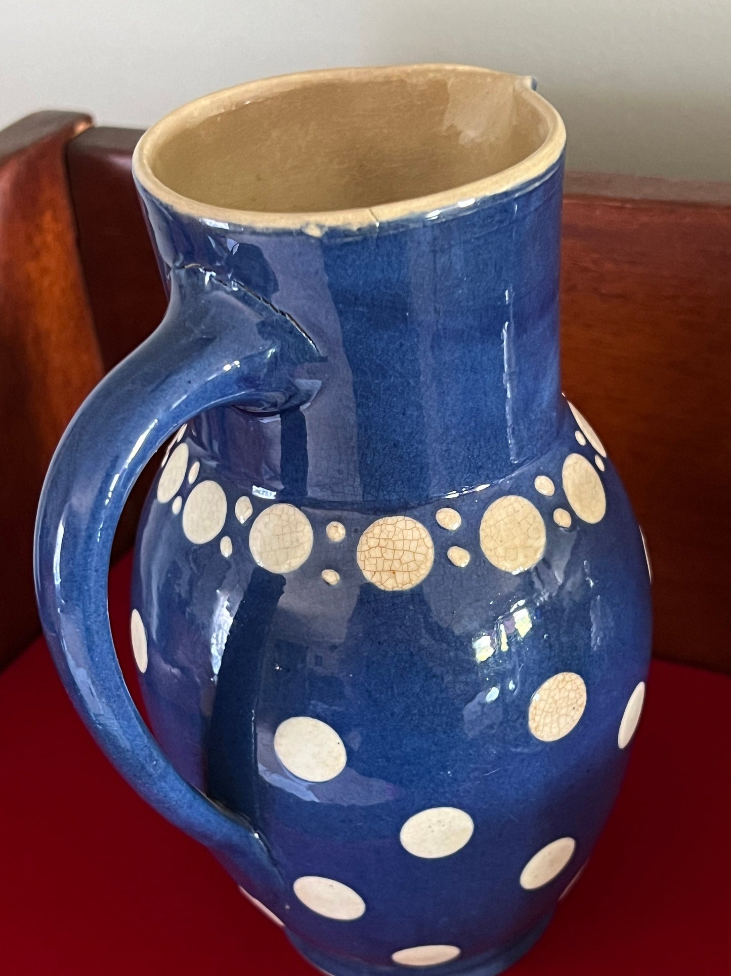 Vintage Ceramic Pitcher Jug Mug Burgel Thuringia Blue White Polka Dot Jug Lover Antiques and Vintage