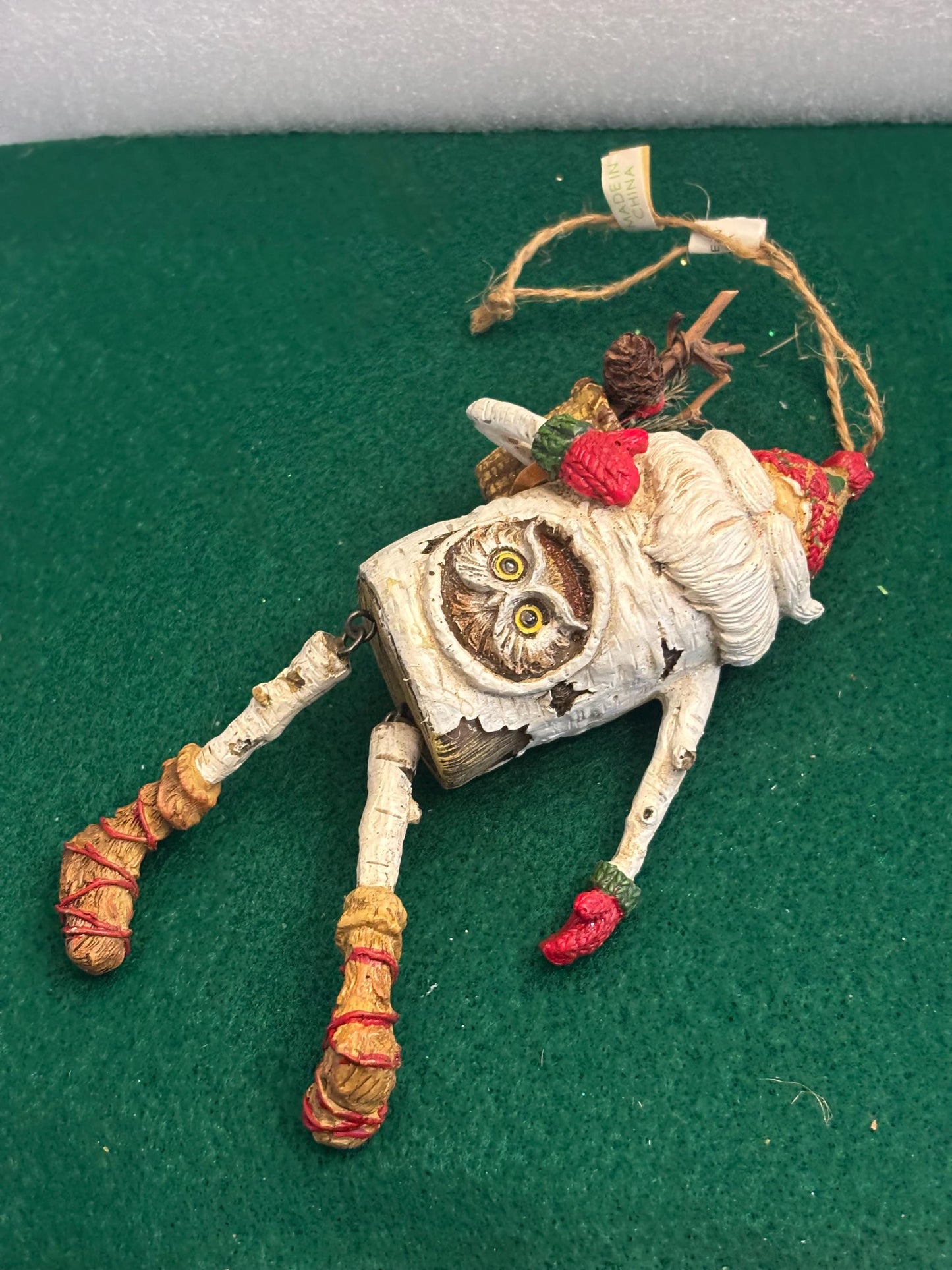 Vintage Santa Claus with Owl Hanging Ornament Figurine Christmas Ornaments Old St. Nicholas St. Nick Vintage Art Dangling Legs