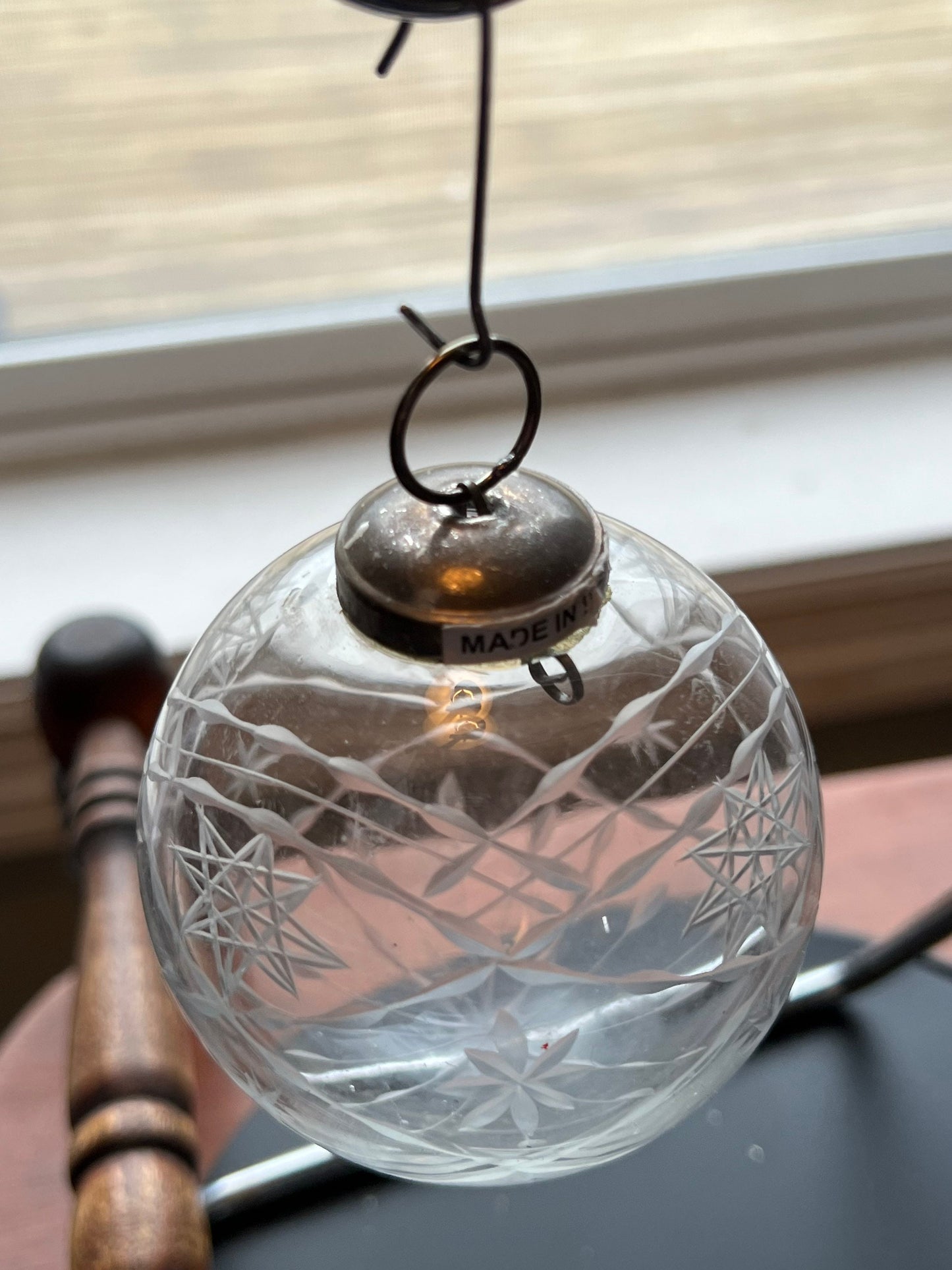 Vintage Etched Glass Christmas Ornament: Star of David, Made in India