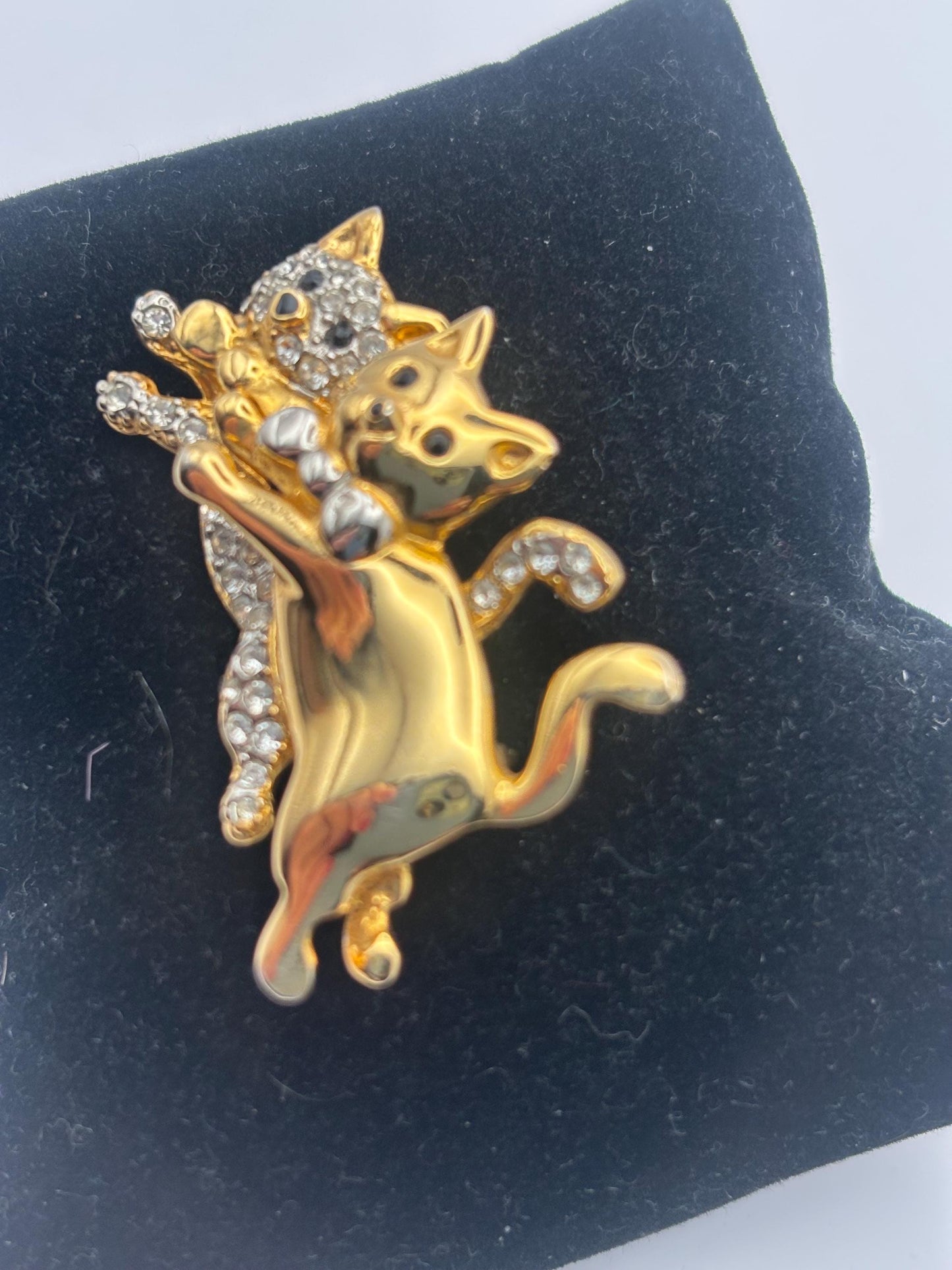 Vintage Cats with Bows Brooch, Gold & Silver Kittens Pin, Lover Antiques and Vintage