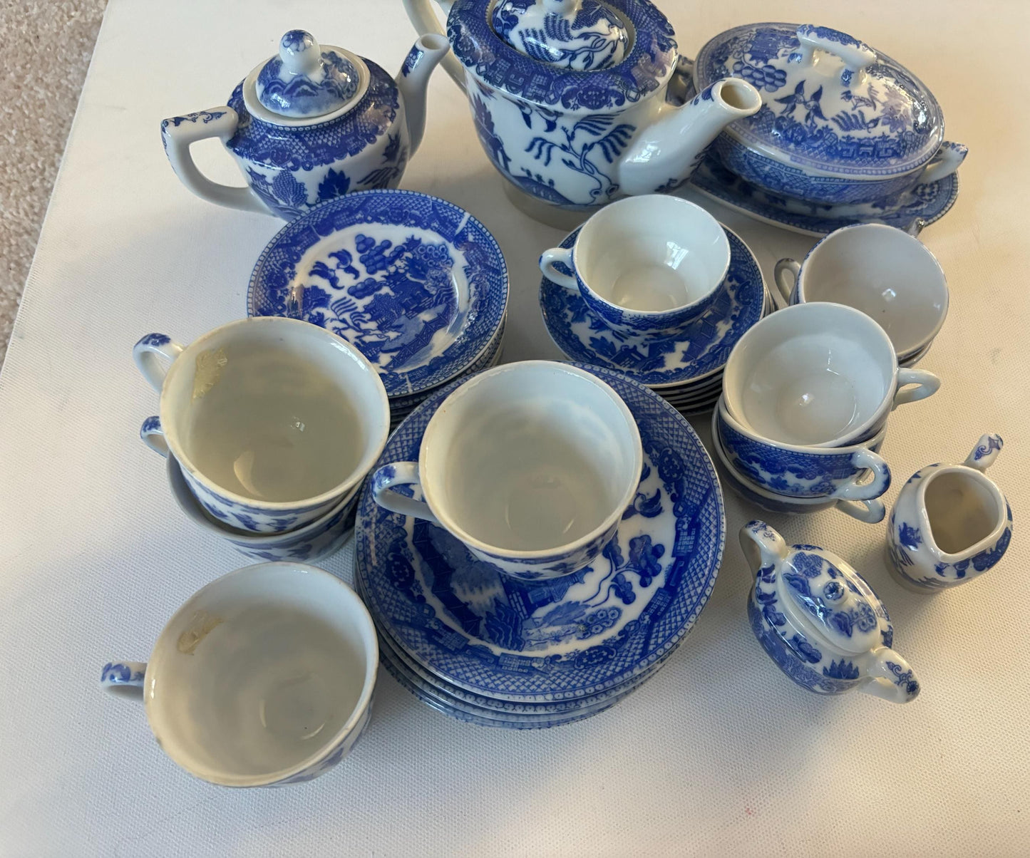 Antique Children’s Porcelain Tea Set of 35 Pieces Tea Pot Cups Plates Creamer and More Lover Antiques and Vintage