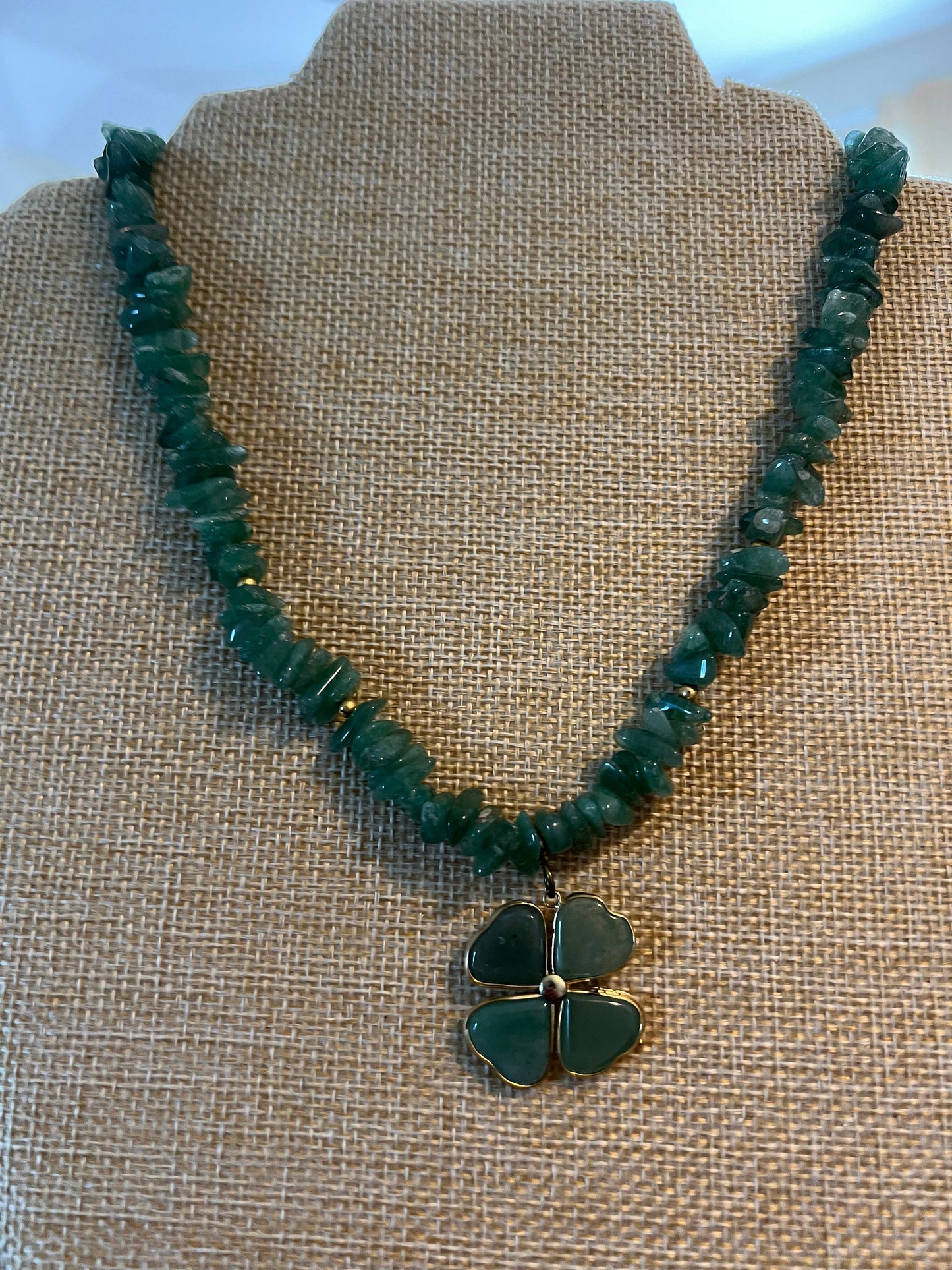 Vintage Jade Necklace: Heart Clover Pendant, 20" Jadeite Jewelry