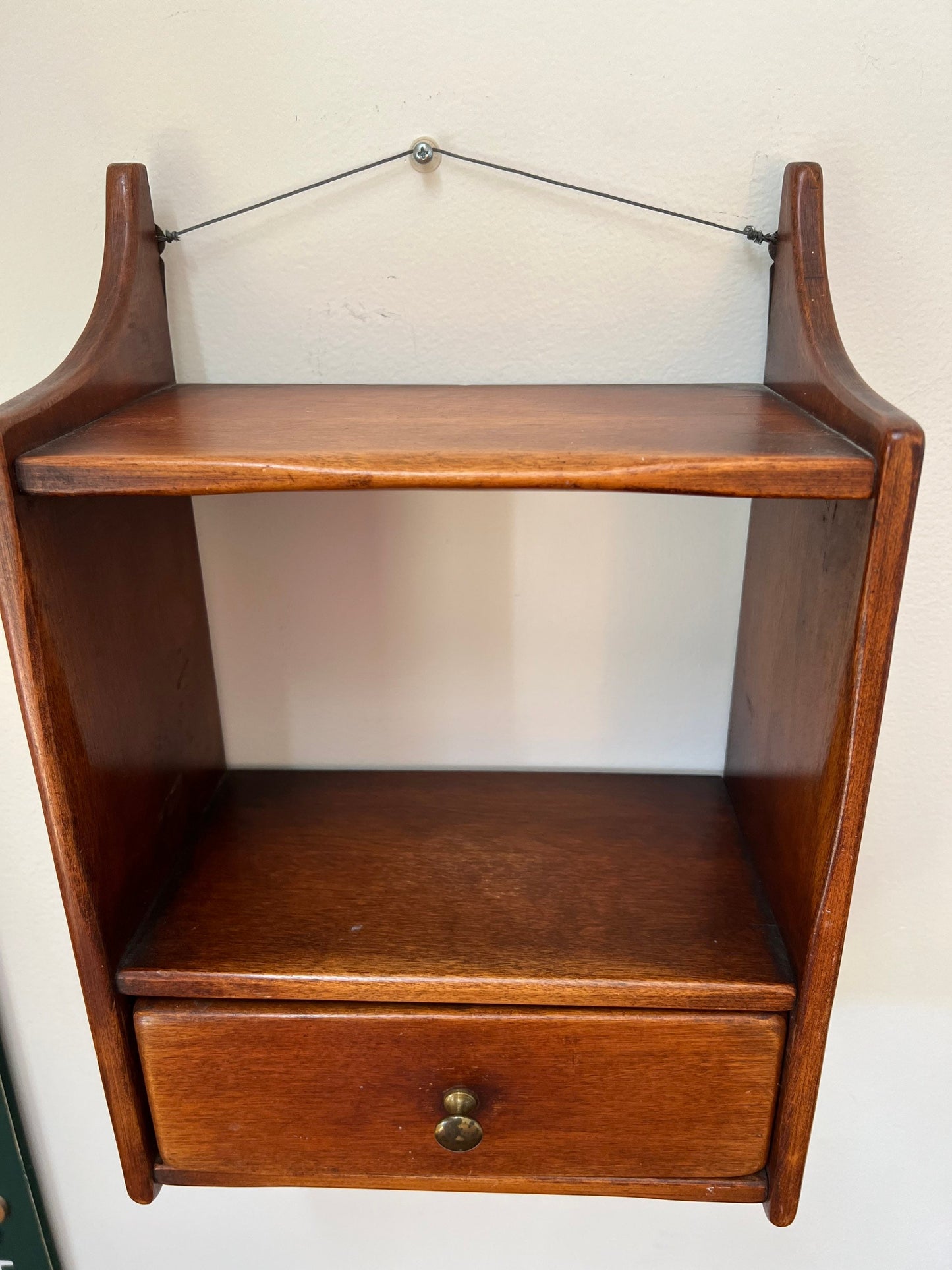 Vintage Cushman Colonial Hanging Wall Shelf with Drawer No. 3-46