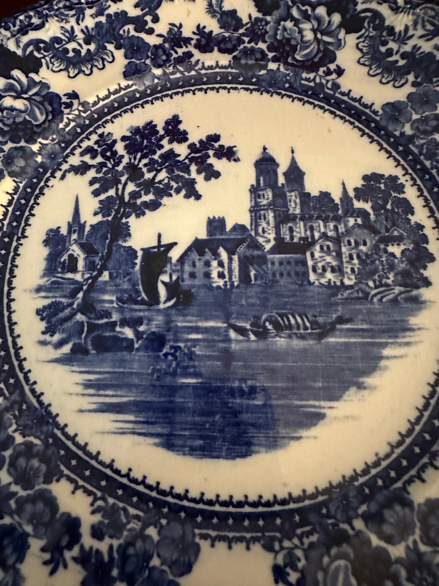 Antique Cobalt Blue Flow Plate: 10" Decorative Wall Hanging
