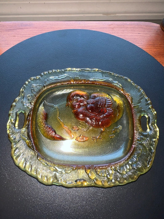 Vintage Amber Pressed Glass Plate: Chick Emerging From Egg