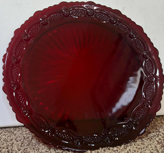 Vintage Avon Cape Cod Ruby Red Glass Dinner Plate, Avon Red Dish, Lover Antiques and Vintage