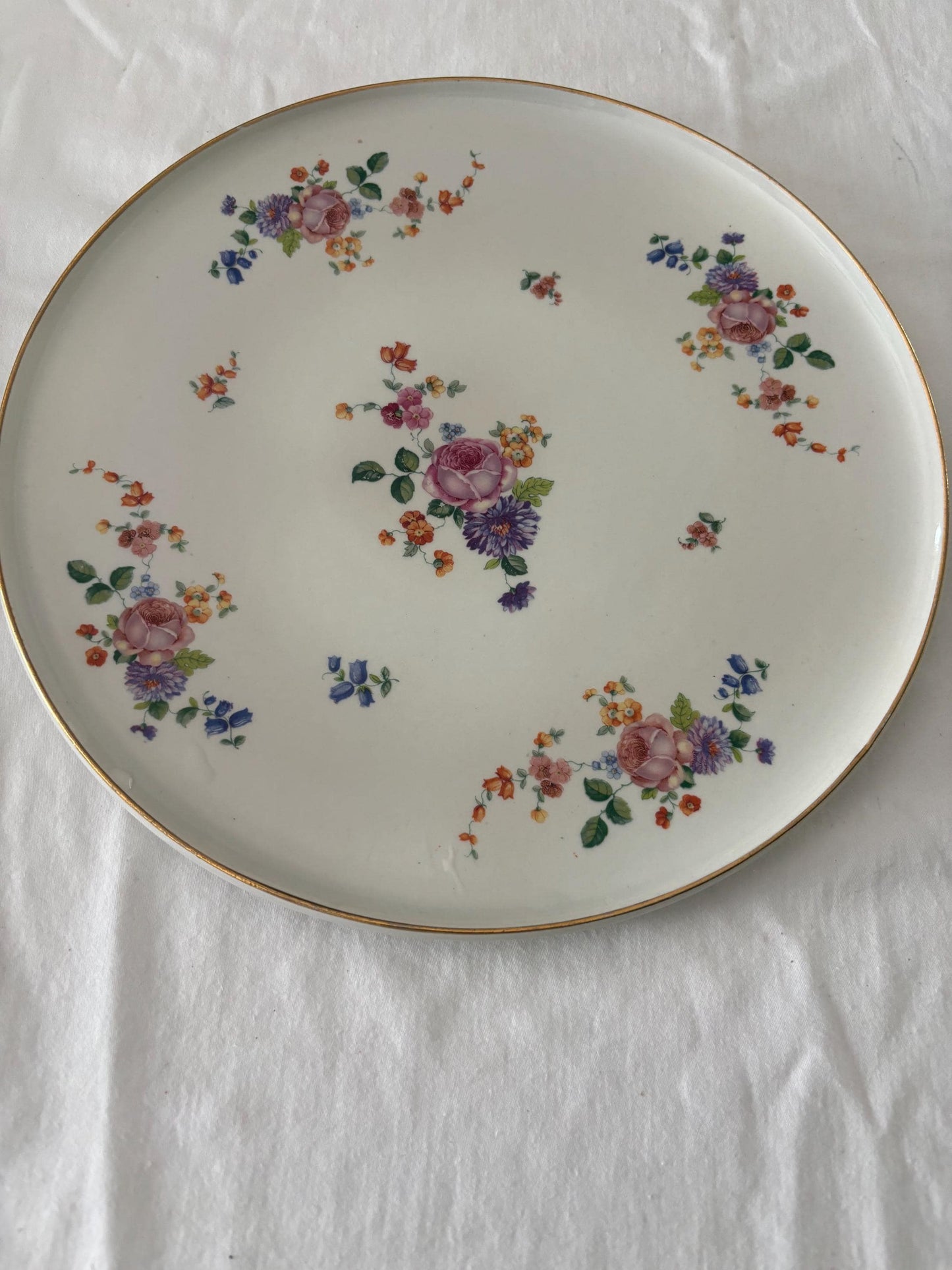 Vintage Czechoslovakia Floral Plate: Purple Flower Design, 11.5" Czech Platter