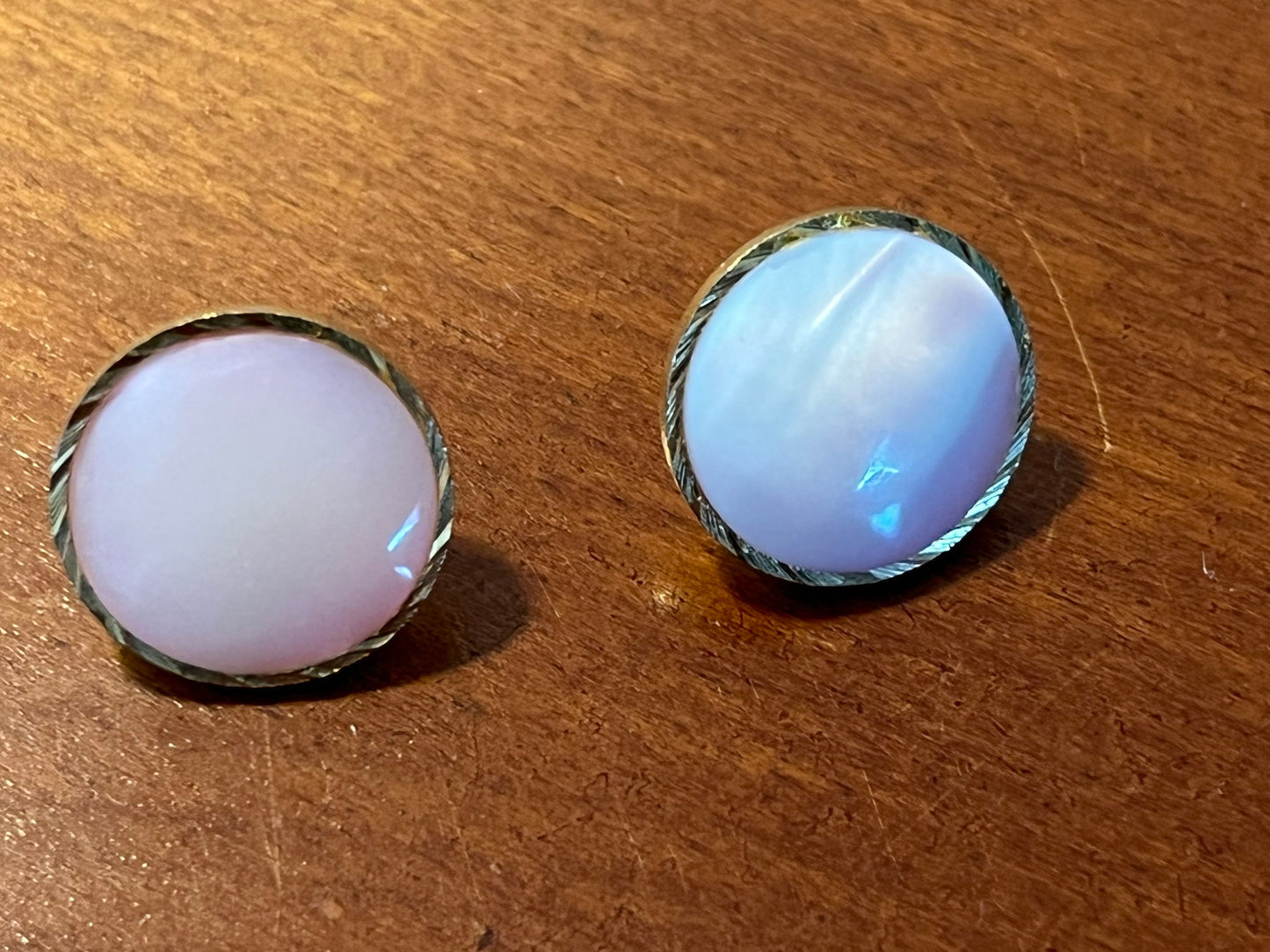 Vintage Pink Opalescent Pierced Earrings with Twisted Rope Detail