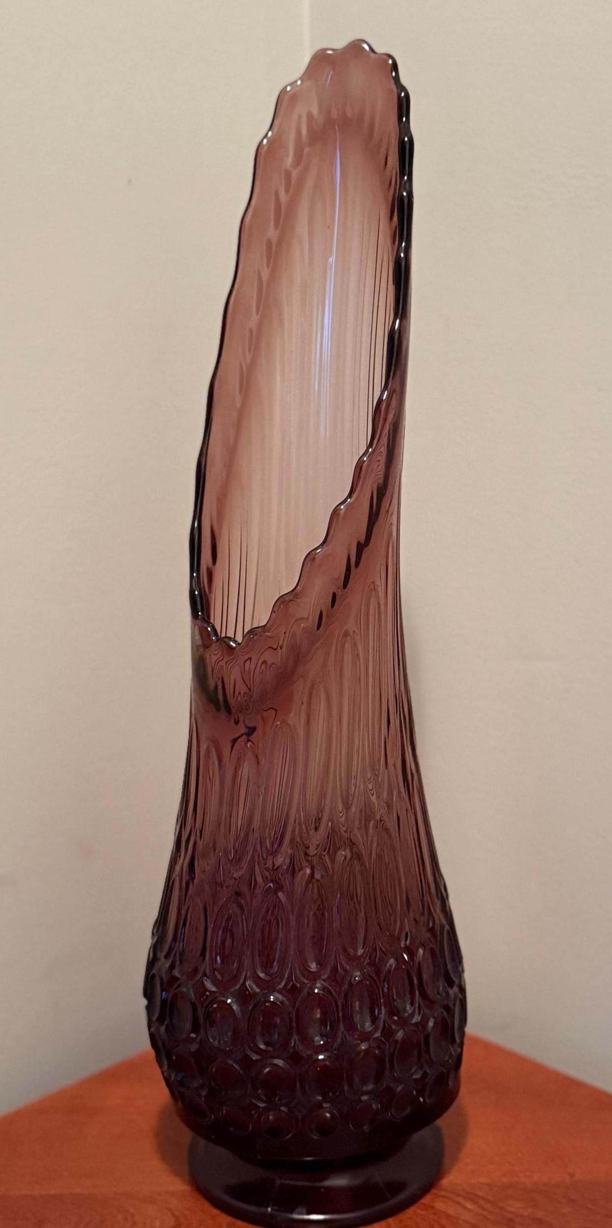 Vintage LE Smith Amethyst Thousand Eye Swung Vase with BIG Mouth Lover Antiques and Vintage