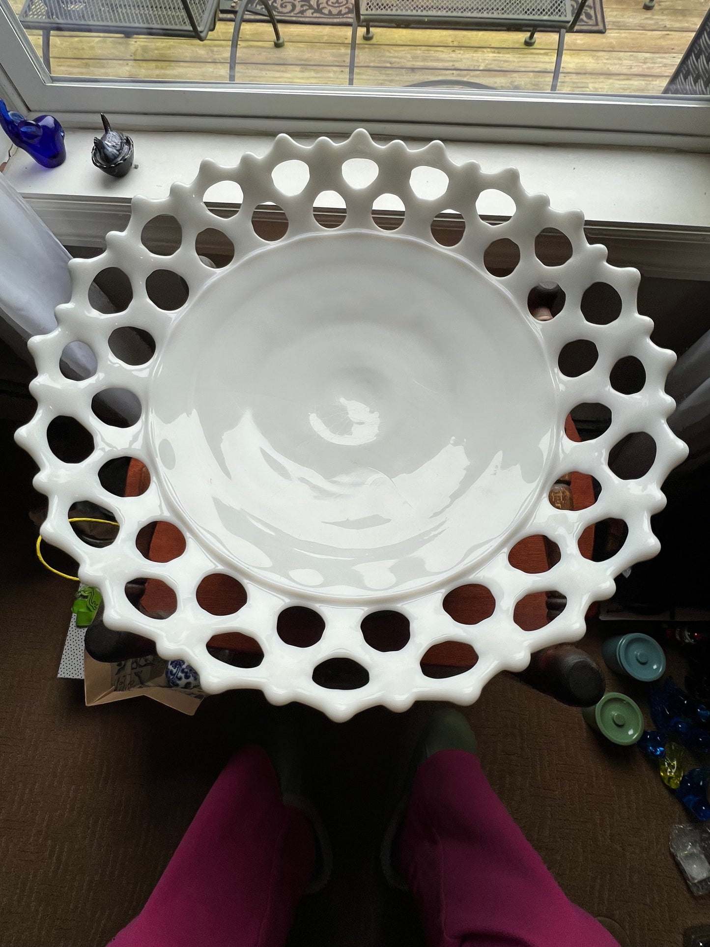 Vintage Westmoreland White Milk Glass Doric Lace Compote Pedestal