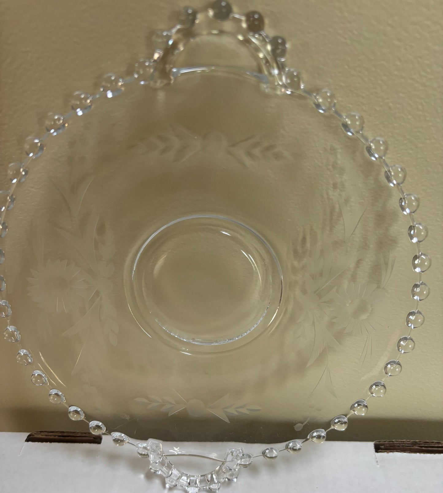 Antique Imperial Beaded Glass Candlewick Etched Glass Plate Platter Lover Antiques and Vintage