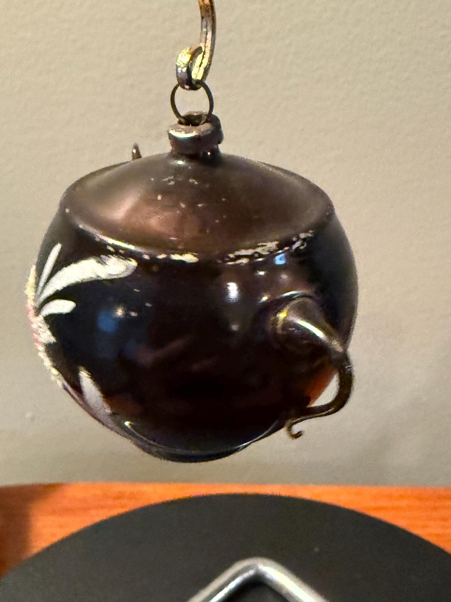 Vintage Dark Berry Tea Pot Ornament Hand Blown Hand Painted Flower Design on Maroon Teapot Ornament Lover Antiques and Vintage