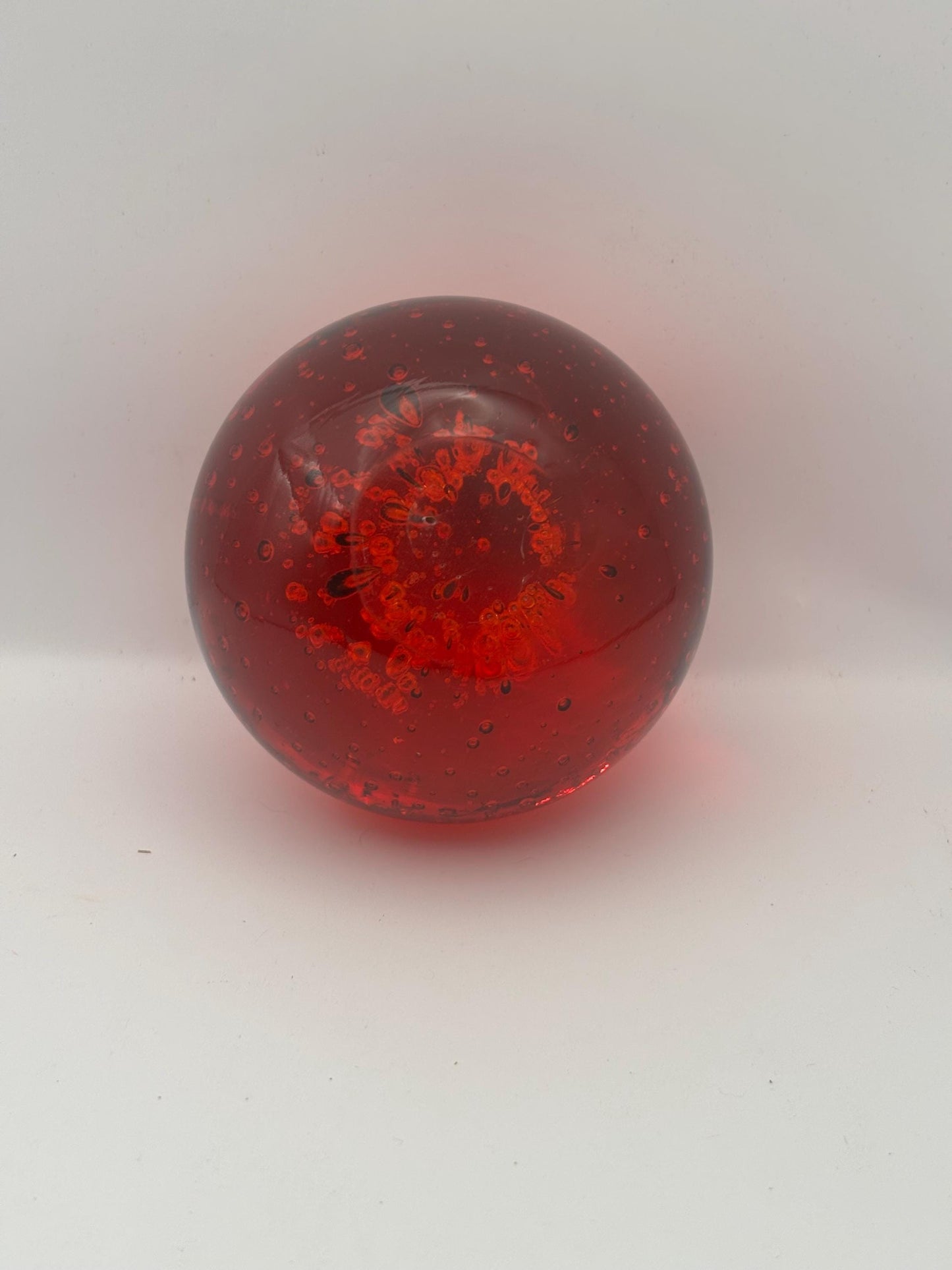 Vintage Ruby Red Hand Blown Bullicante Glass Paperweight with Controlled Bubbles