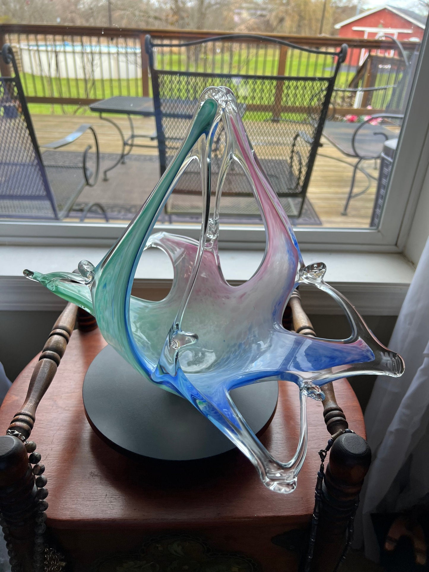Vintage Murano Art Glass by Lavorazione, Murano Large Blown Glass Bowl, Murano Large Basket, Blue Pink Green Art Glass, Lover Antiques