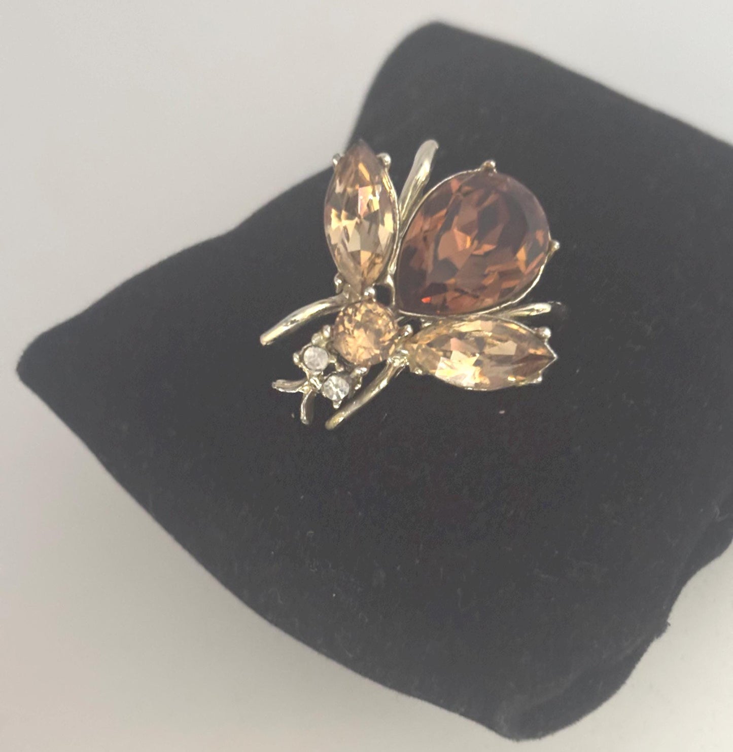 Amber Rhinestone Insect Pin, Enamel Fly Brooch
