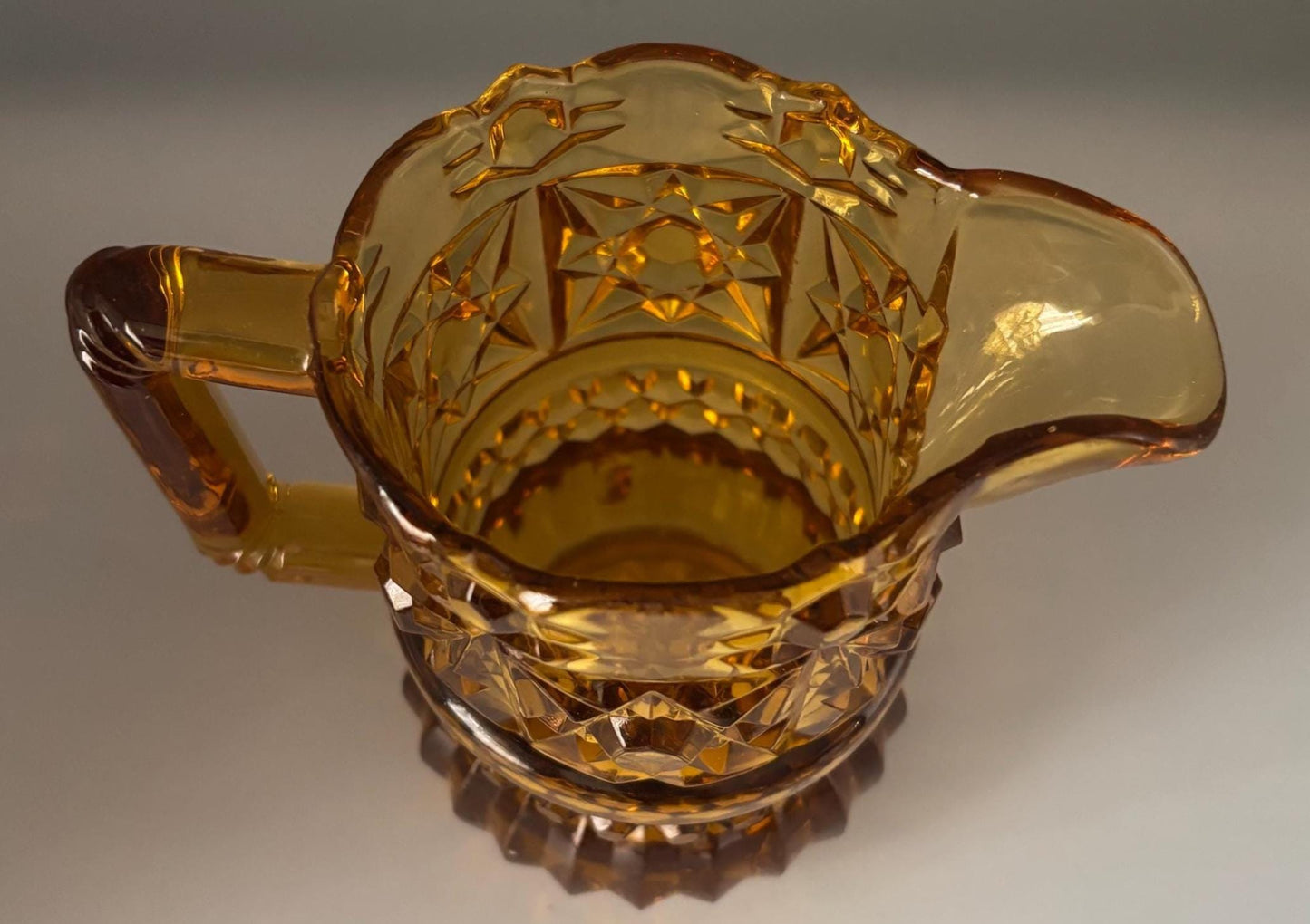 Antique Pitcher Richards and Hartley Daisy Button Crossbar Mikado Amber Glass, Toothpick Holder, Lover Antiques and Vintage