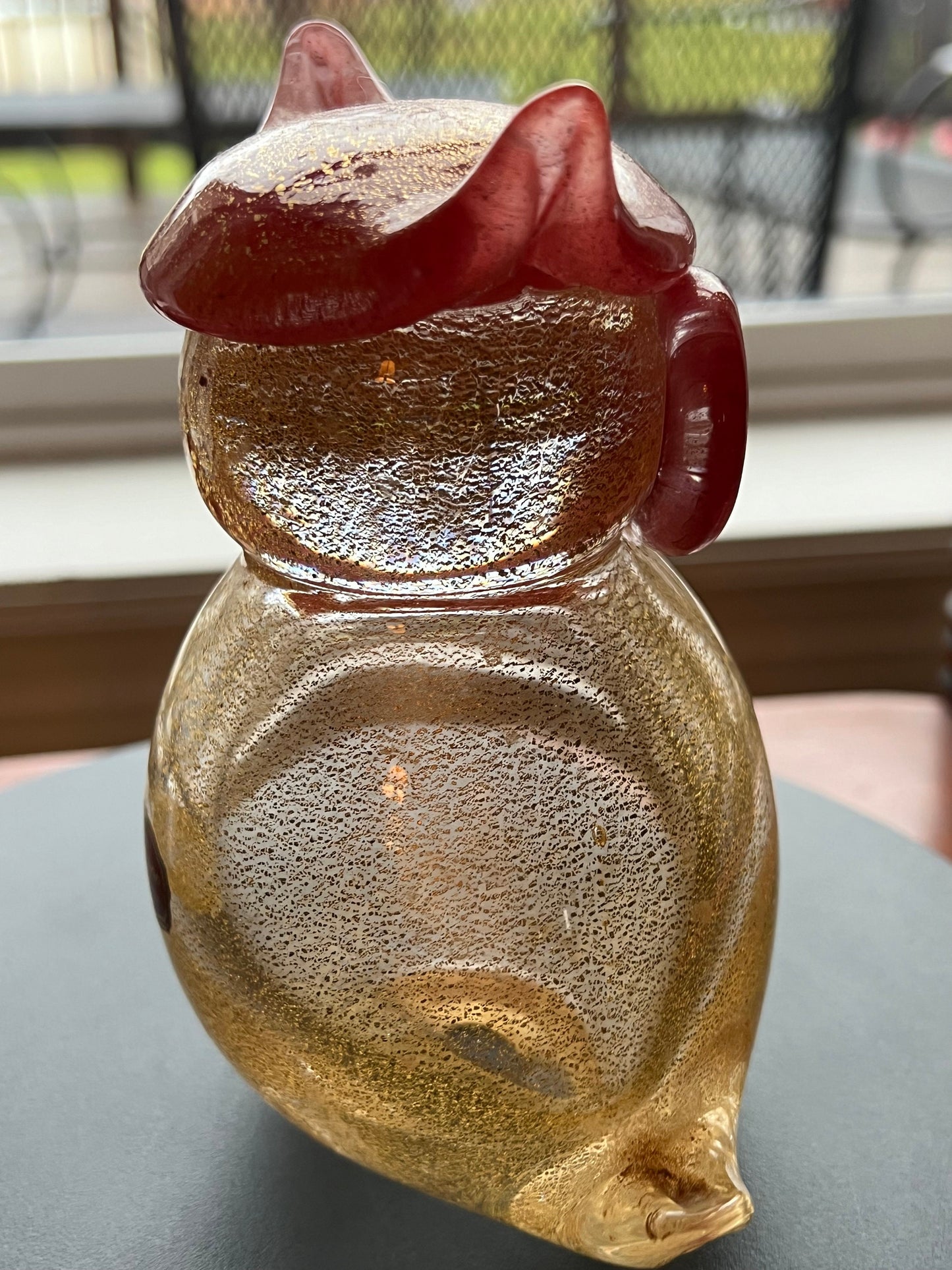Vintage Murano Glass Owl Figurine: 24K Gold Art Glass Sculpture