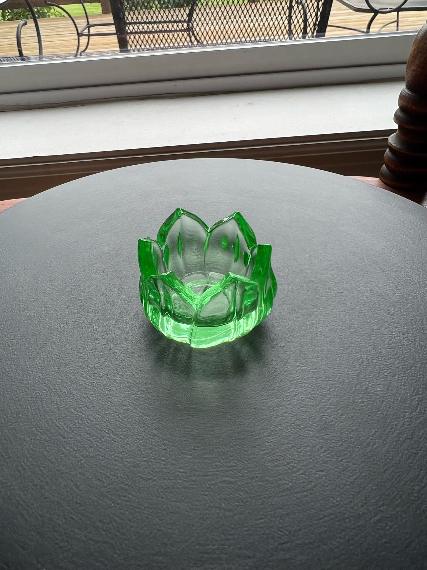 Vintage Westmoreland Green Uranium Glass Lotus Flower Salt Dish