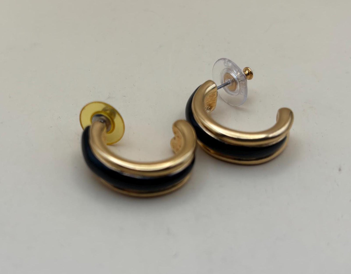 Vintage Monet Gold & Black Hoop Earrings Lover Antiques and Vintage