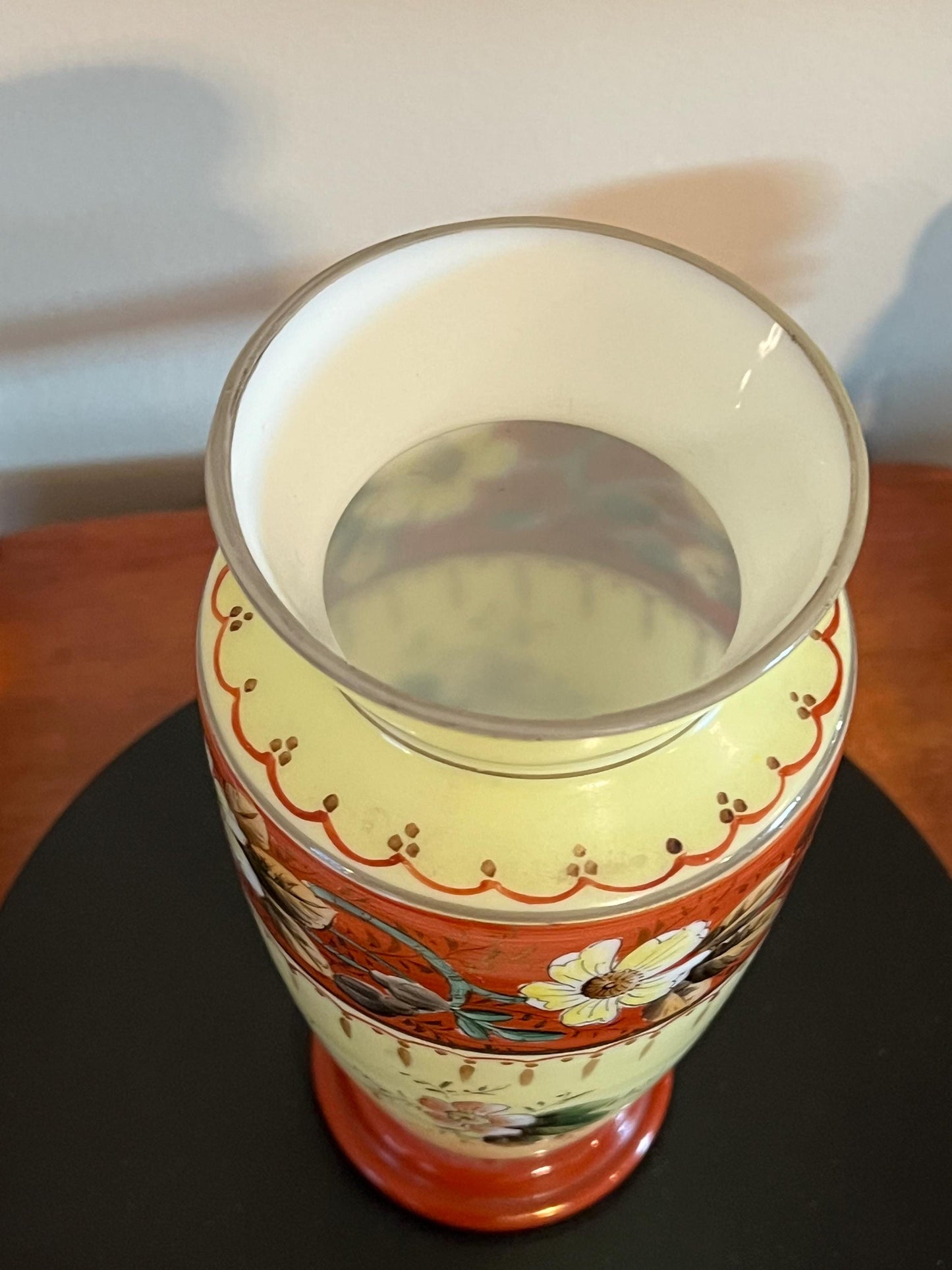 Antique Bristol Opaline Vase: Hand-Painted Floral Glass Art