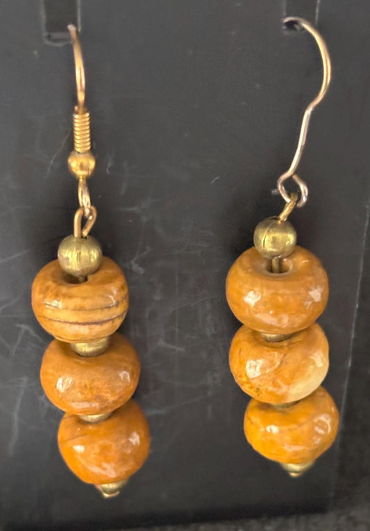 Lover Antiques Vintage Wood Bead Earrings, Dangle Wood Jewelry, Unique Gift for Her, Retro Jewelry, Tri Bead Earrings, Gift for Women