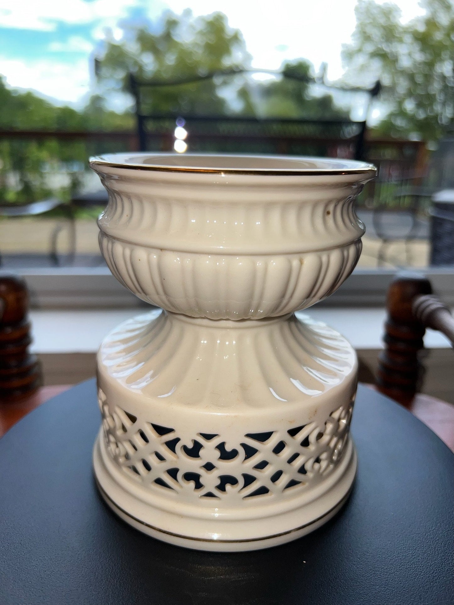 Vintage Lenox Illuminations Collection Pillar Ivory Candleholder Gold Gild Lover Antiques and Vintage