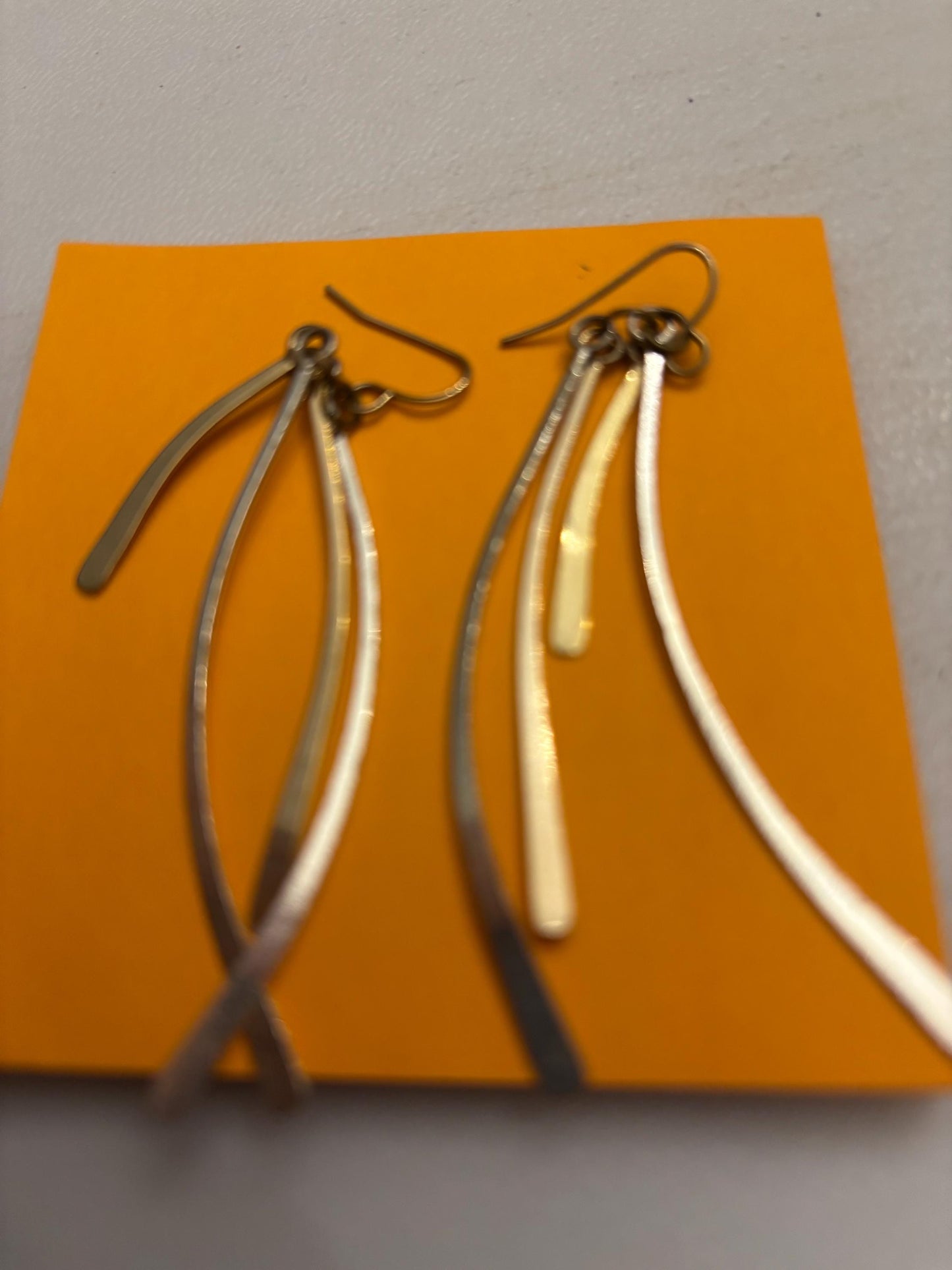Vintage Peter James Sterling Silver, Long Dangle Brass & Bronze Earrings, Lover Antiques and Vintage