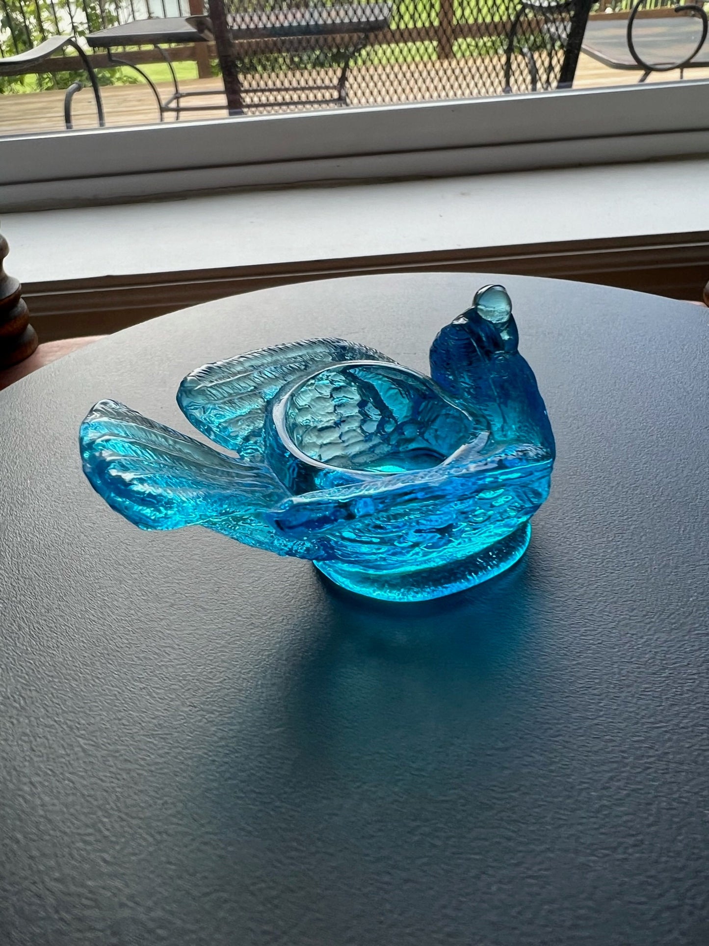 Vintage Blue Degenhart Glass Rooster Salt Cellar Dish