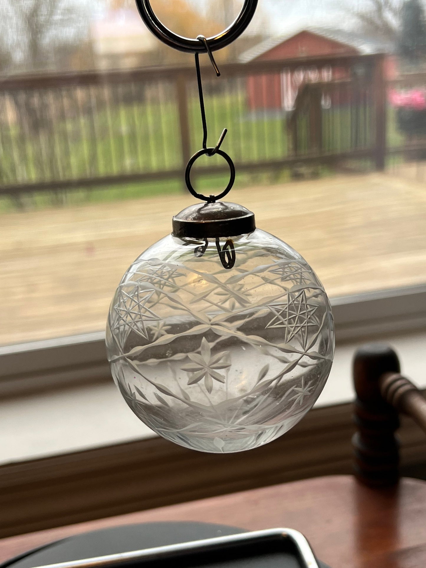 Vintage Etched Glass Christmas Ornament: Star of David, Made in India
