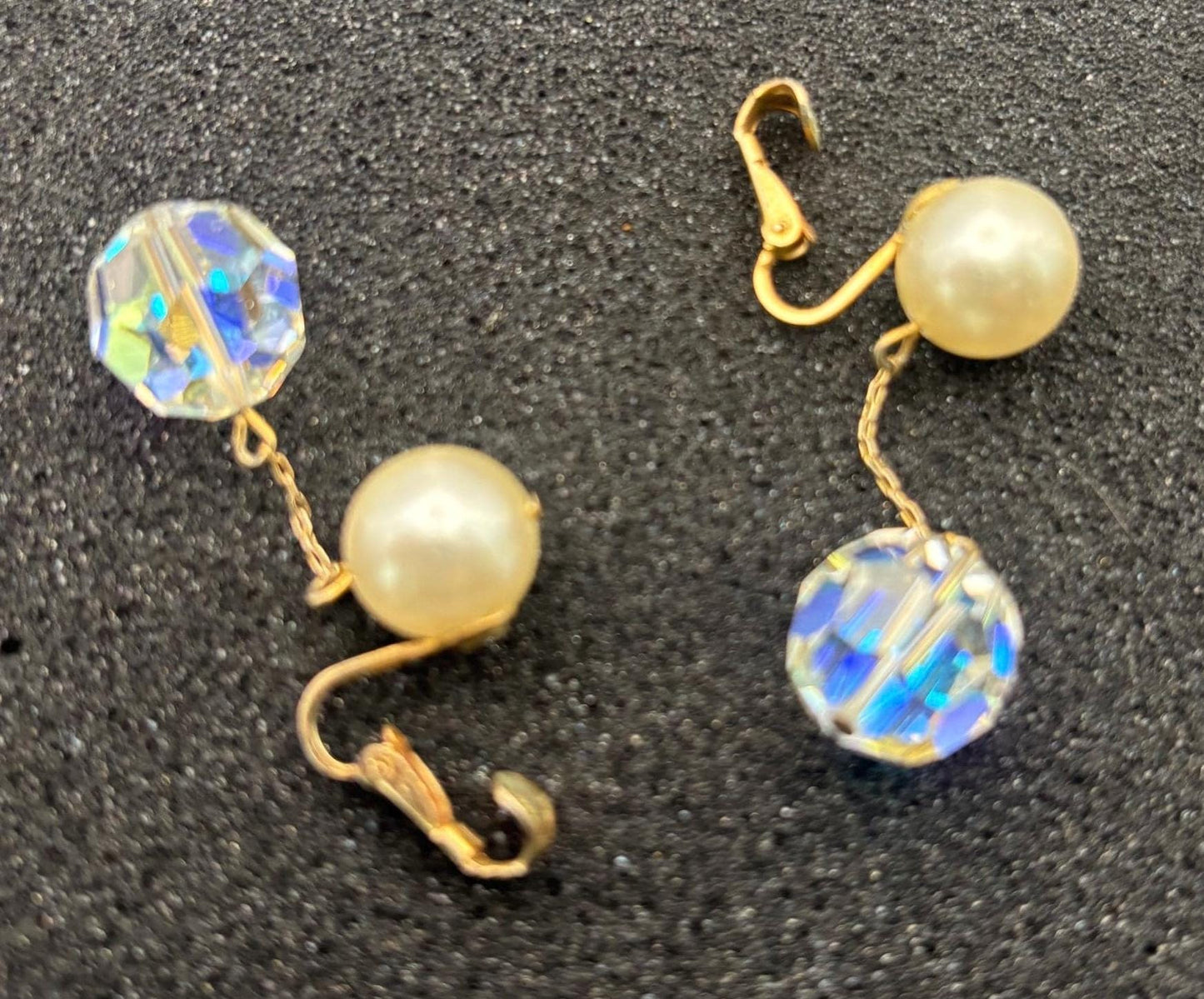 Vintage Pearl Hanging Crystal Earrings Lover Antiques and Vintage