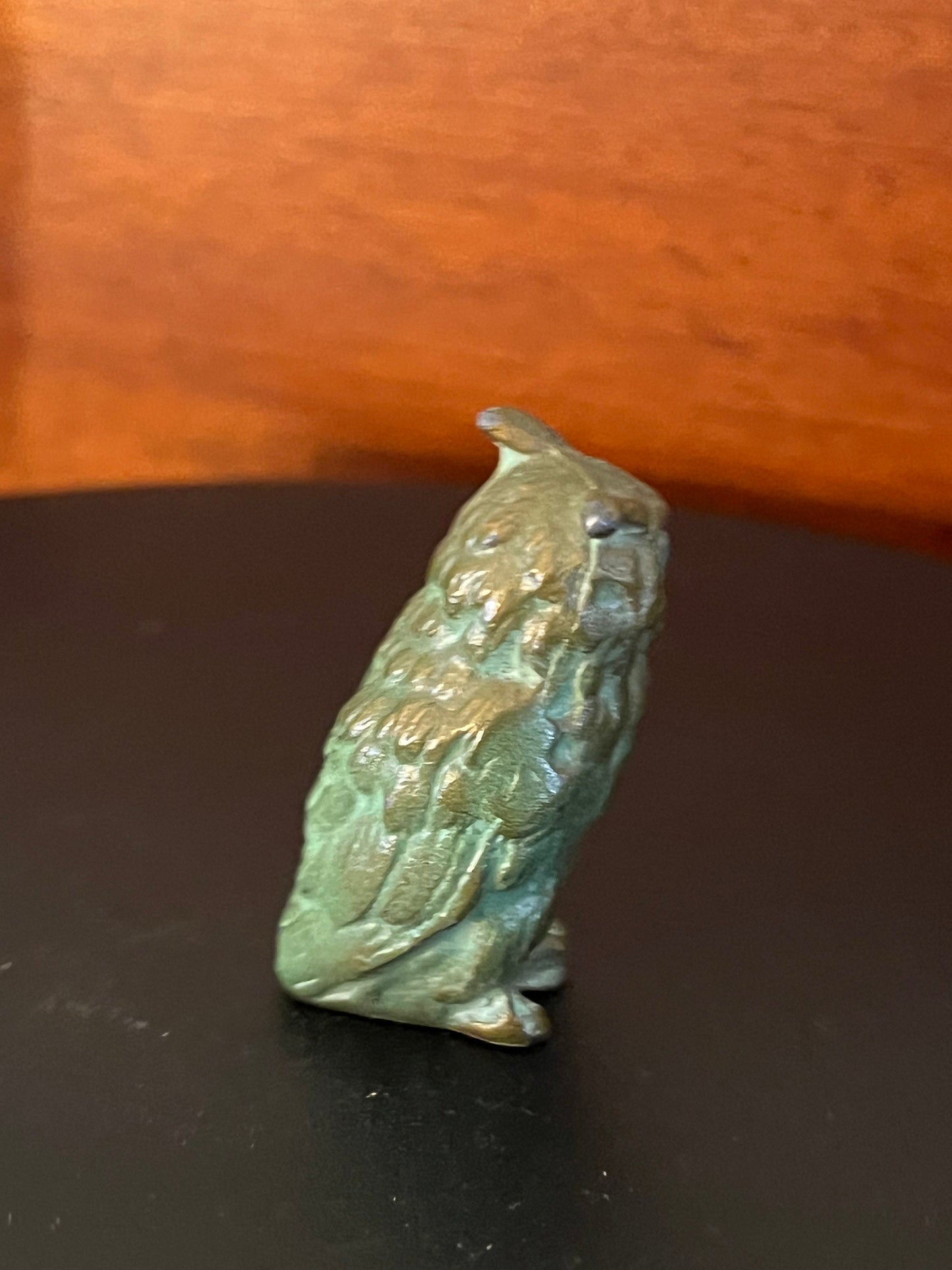 Antique Bronze Mini Owl Figurine, with Original Patina, Old Owl Figure, Lover Antiques and Vintage