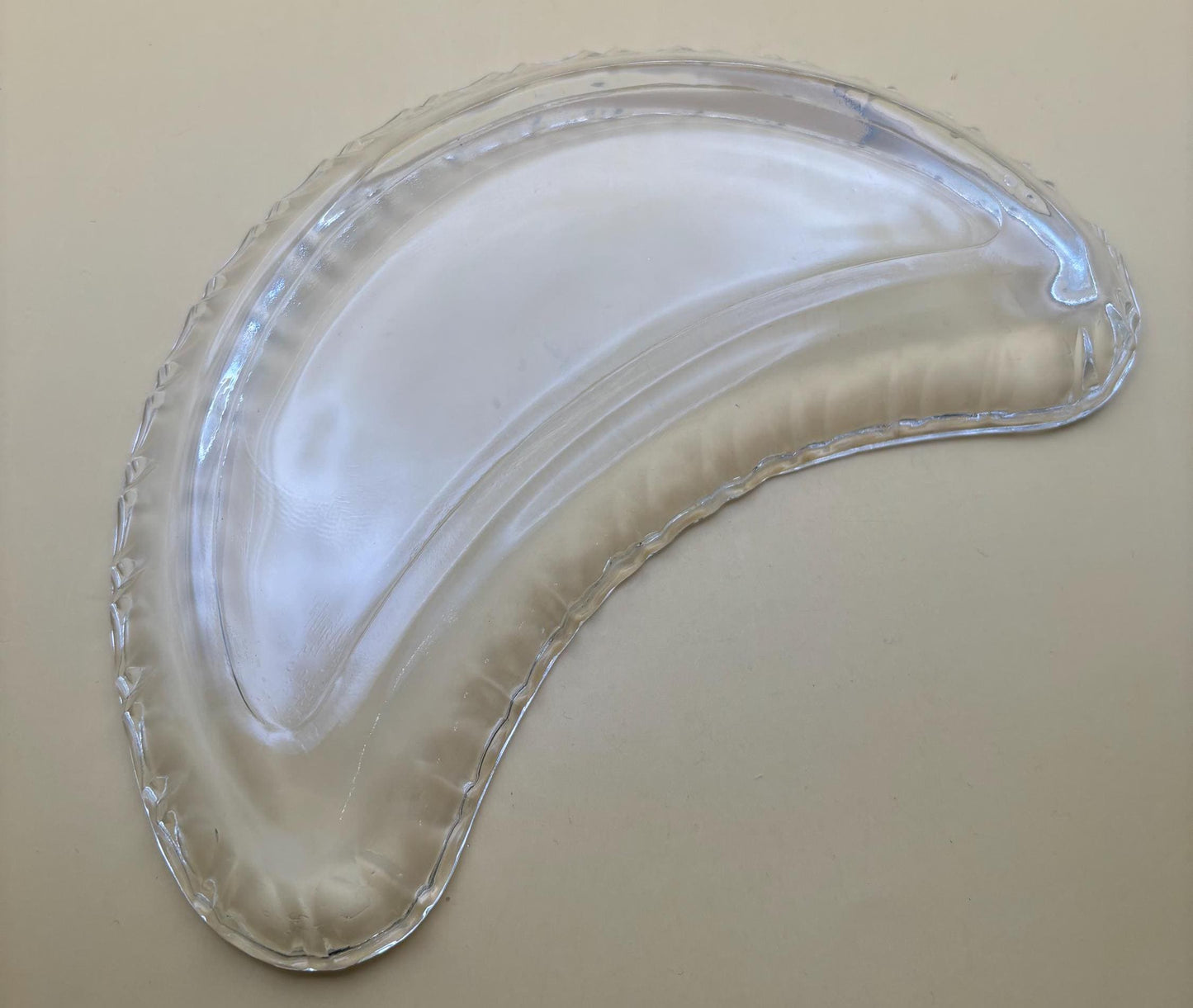 Vintage Crescent Shaped Glass Bowl Serving Tray Banana Boat Bowls Lover Antiques and Vintage