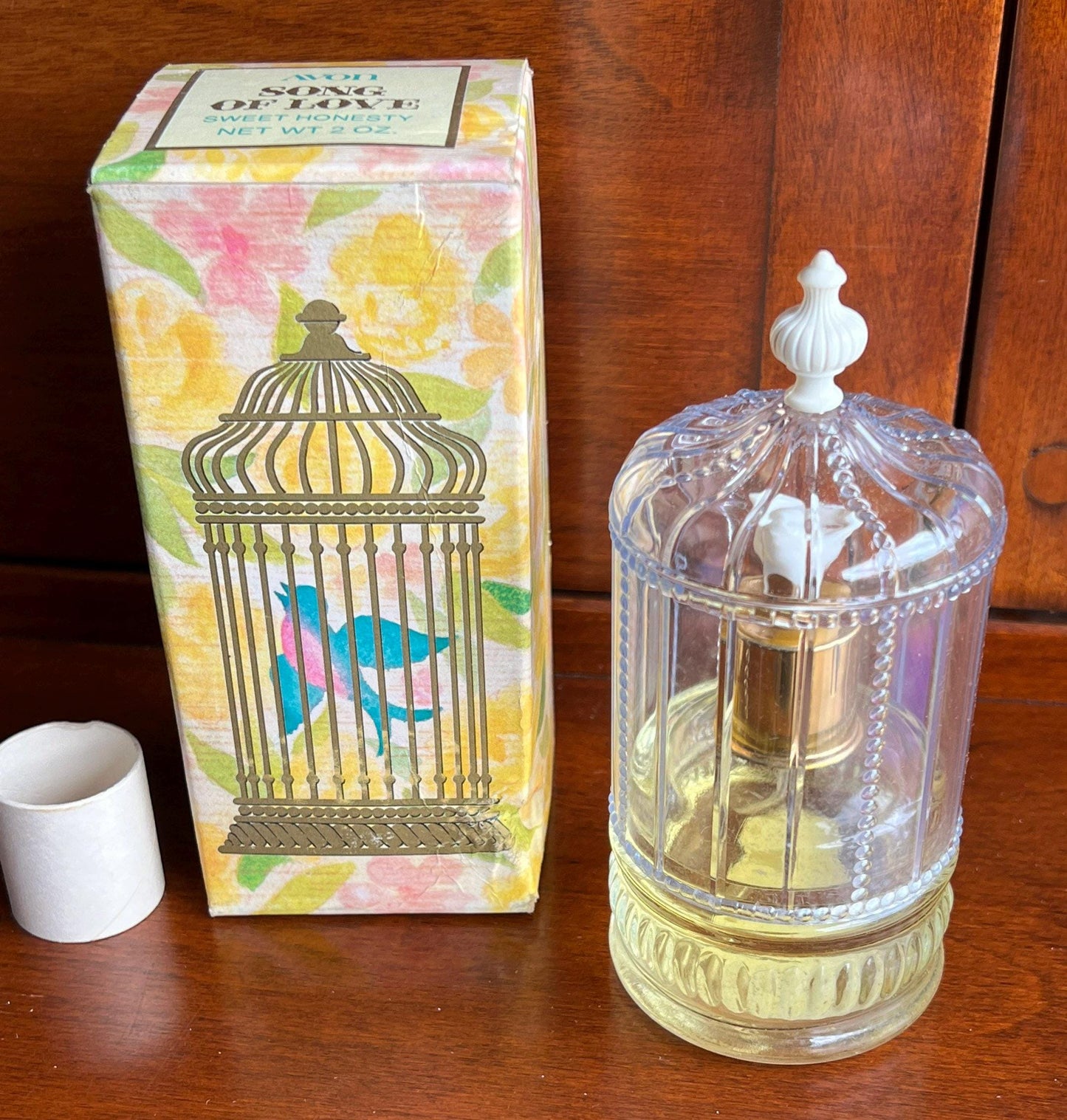 Vintage Avon Song of Love Sweet Honesty Full Bottle 2 ounces Birdcage Bird Cage Birds Perfume Lover Antiques and Vintage
