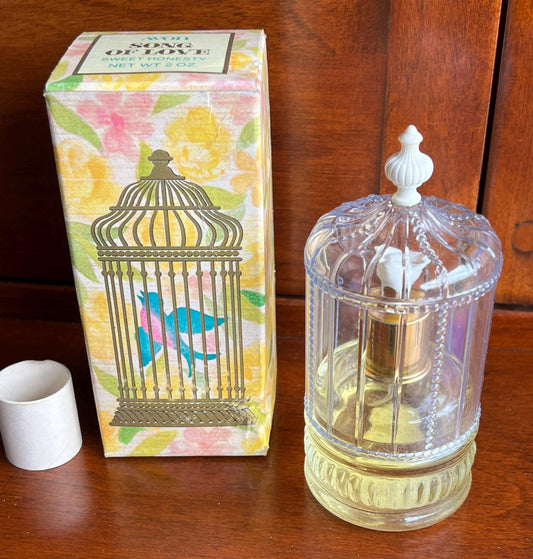 Vintage Avon Song of Love Sweet Honesty Full Bottle 2 ounces Birdcage Bird Cage Birds Perfume Lover Antiques and Vintage