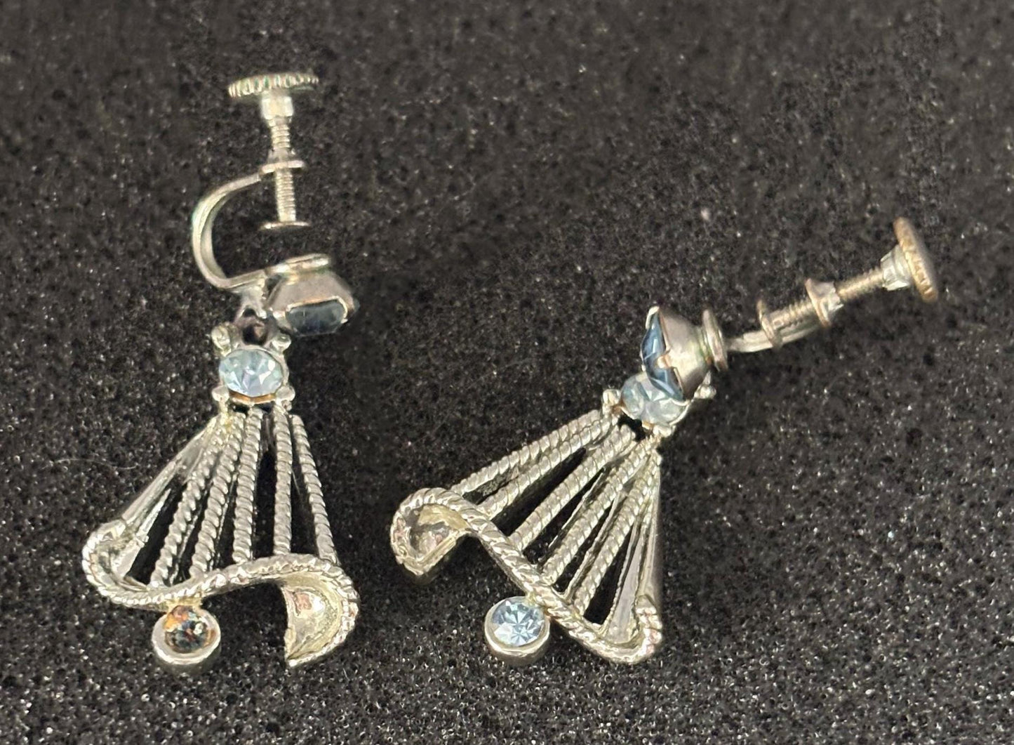 Vintage Silver & Aquamarine Rhinestone Earrings Lover Antiques and Vintage