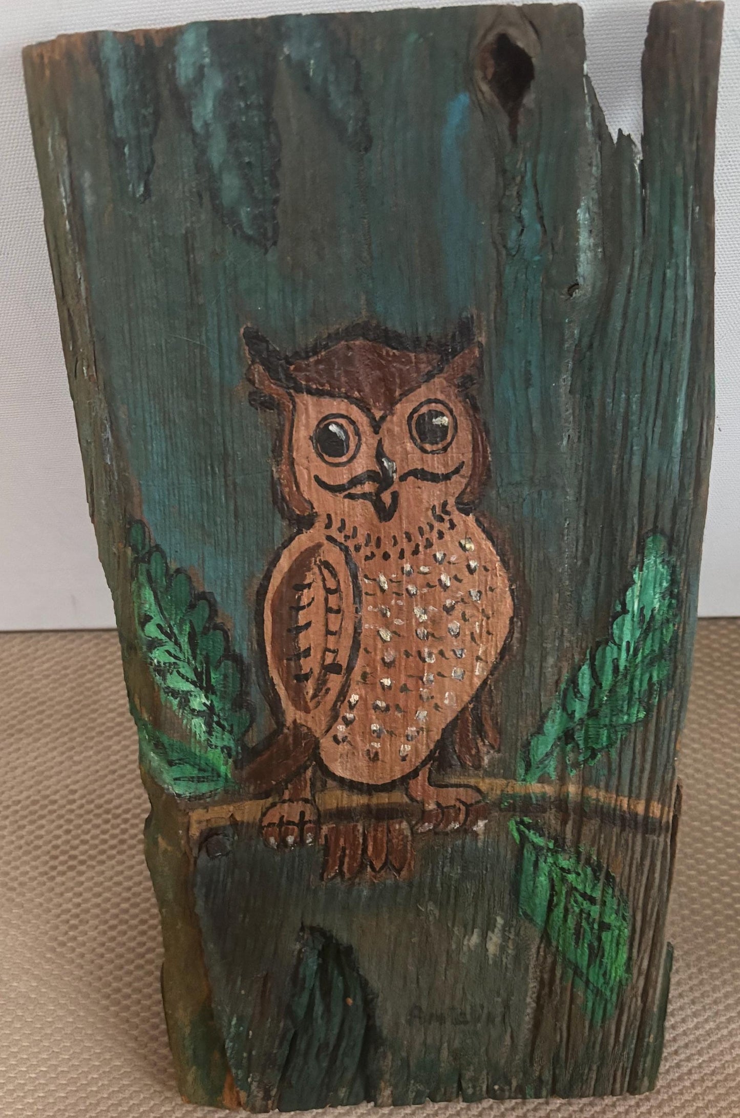 Vintage Owl Driftwood Wall Hanging Hand Painted Driftwood Wall Art Lover Antiques and Vintage