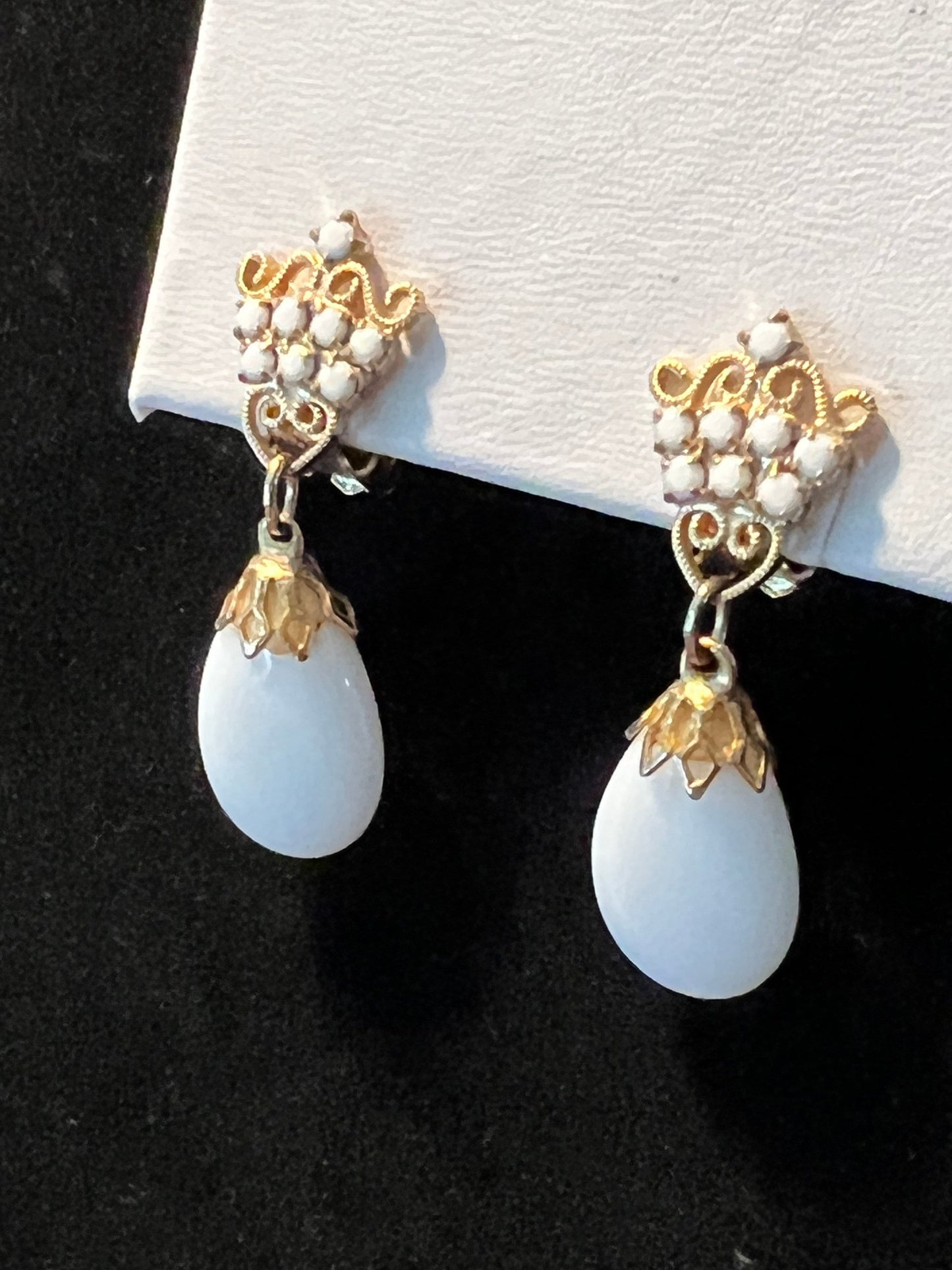 Vintage drop down royal Art Deco clip on earrings white crown estate jewelry earring Lover Antiques and Vintage