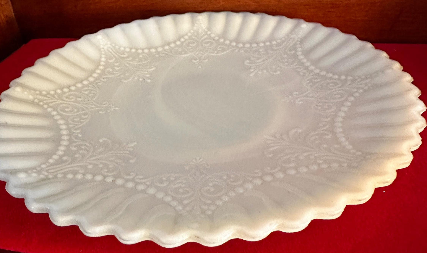 Depression Milk Glass White Monax Petalware Salad Plate, 8” Lace Pattern White Special Glass Plate Lover Antiques and Vintage