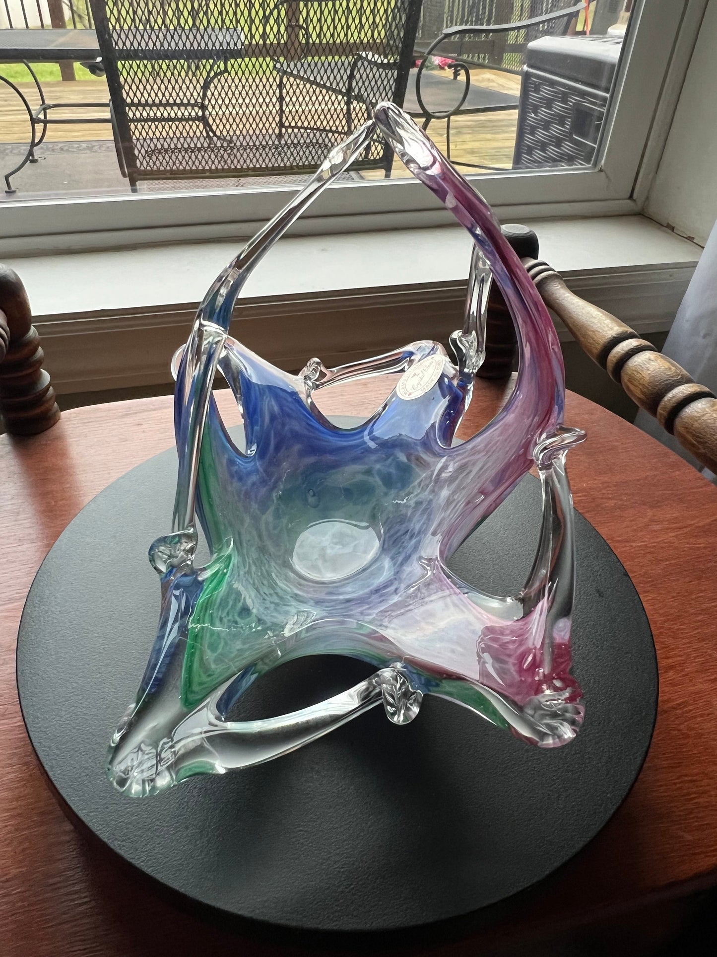 Vintage Murano Art Glass Basket Bowl: Lavorazione Blown Glass, Italy