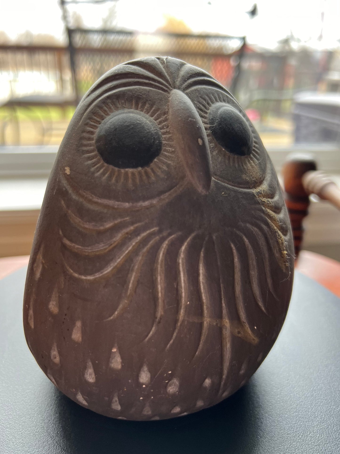 Vintage Tonala Pottery Owl: Signed Mexican Folk Art, Sue ‘76